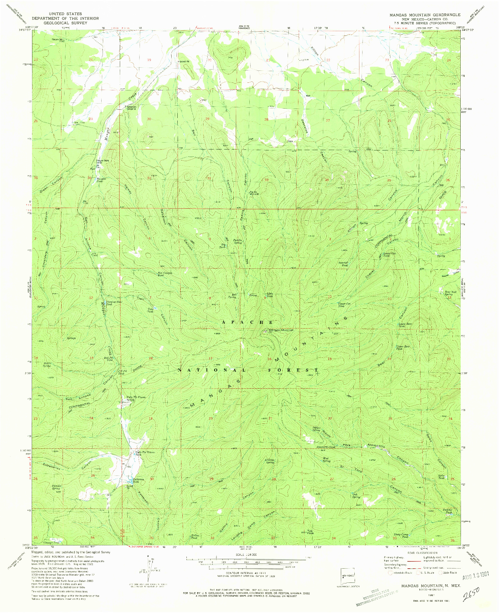 USGS 1:24000-SCALE QUADRANGLE FOR MANGAS MOUNTAIN, NM 1981