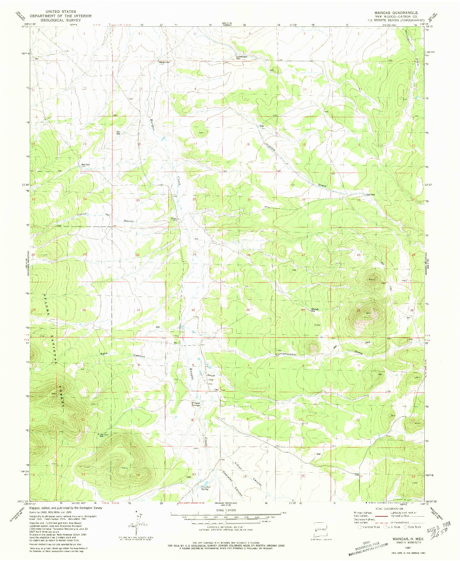 USGS 1:24000-SCALE QUADRANGLE FOR MANGAS, NM 1981