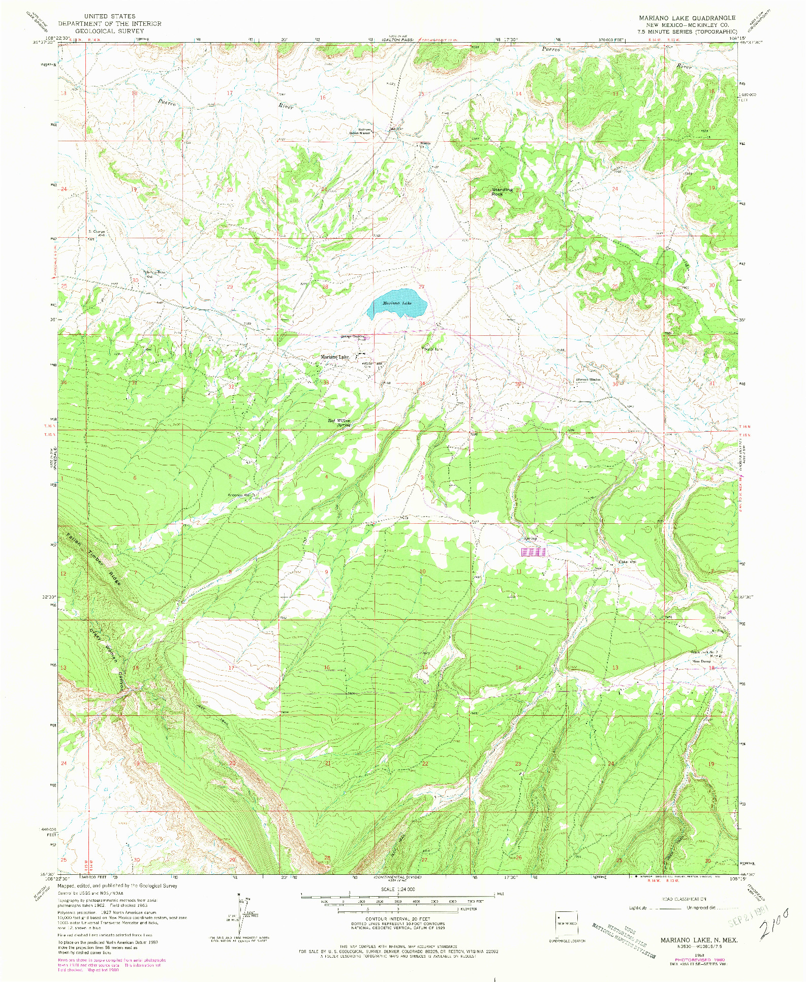 USGS 1:24000-SCALE QUADRANGLE FOR MARIANO LAKE, NM 1963