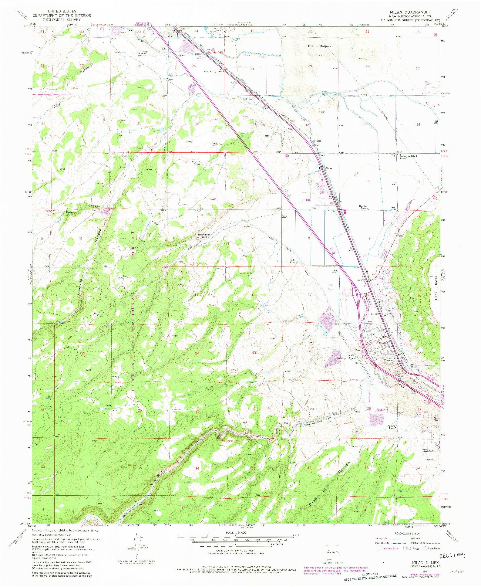 USGS 1:24000-SCALE QUADRANGLE FOR MILAN, NM 1957