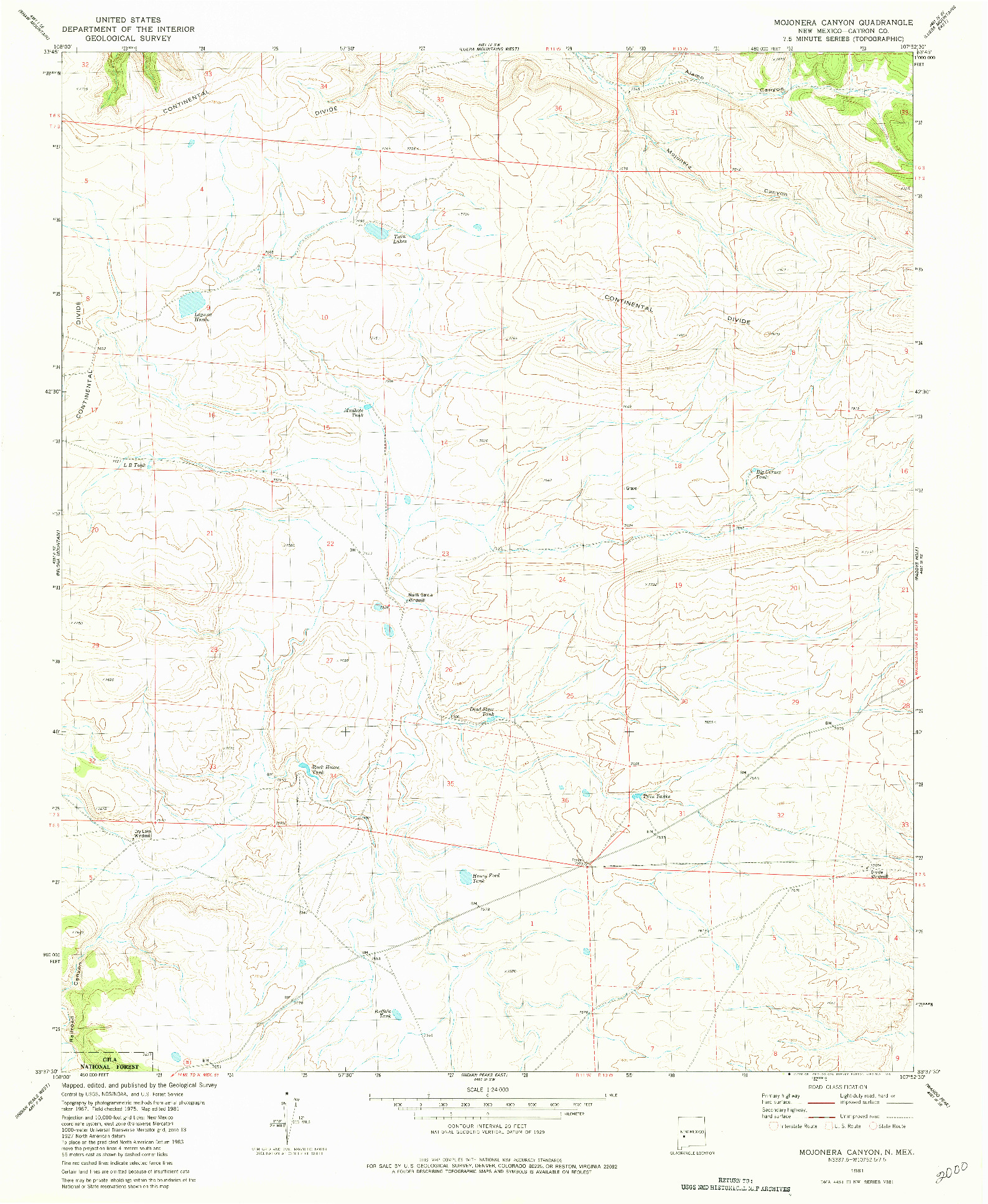USGS 1:24000-SCALE QUADRANGLE FOR MOJONERA CANYON, NM 1981