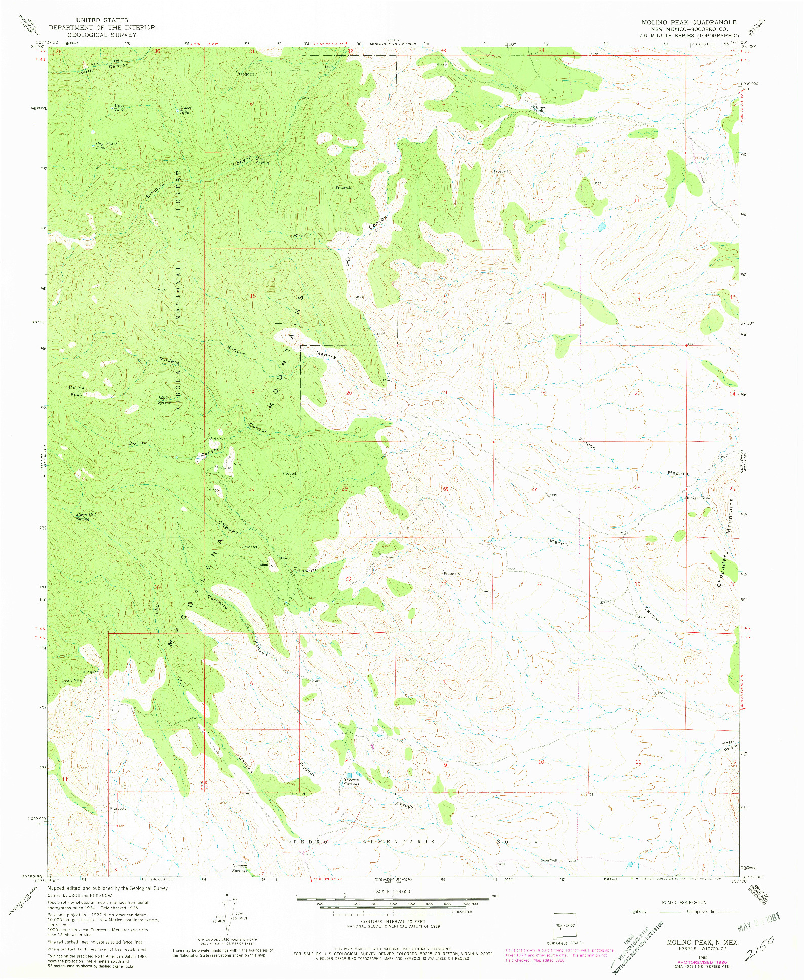 USGS 1:24000-SCALE QUADRANGLE FOR MOLINO PEAK, NM 1965