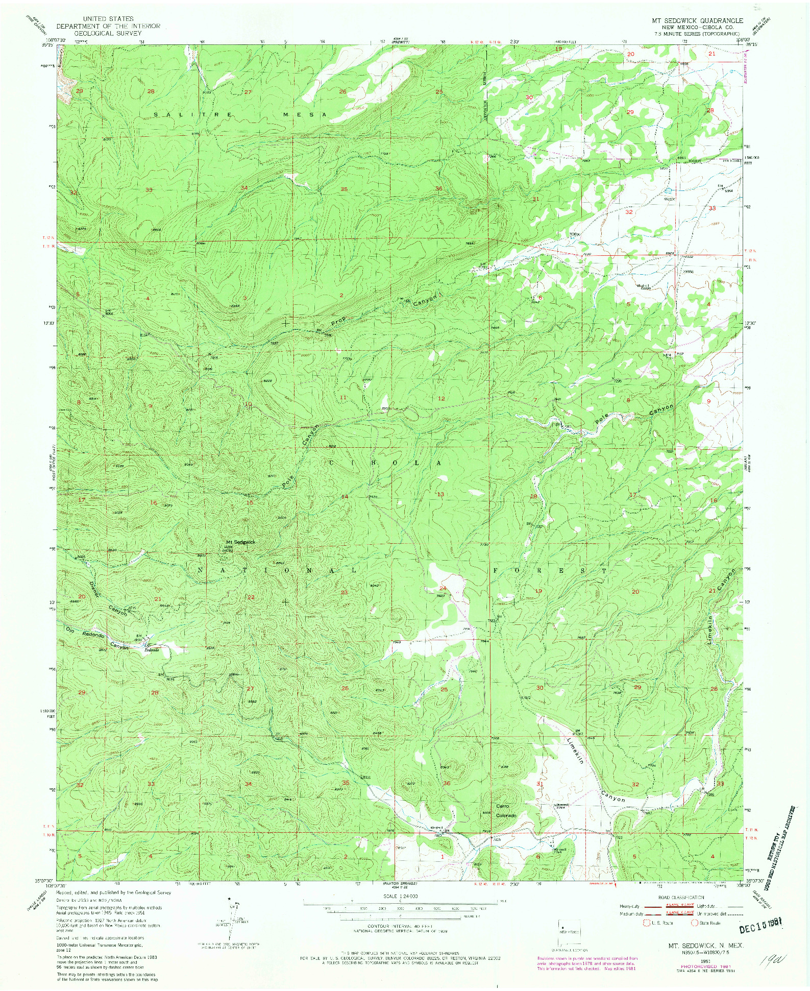 USGS 1:24000-SCALE QUADRANGLE FOR MT SEDGWICK, NM 1951