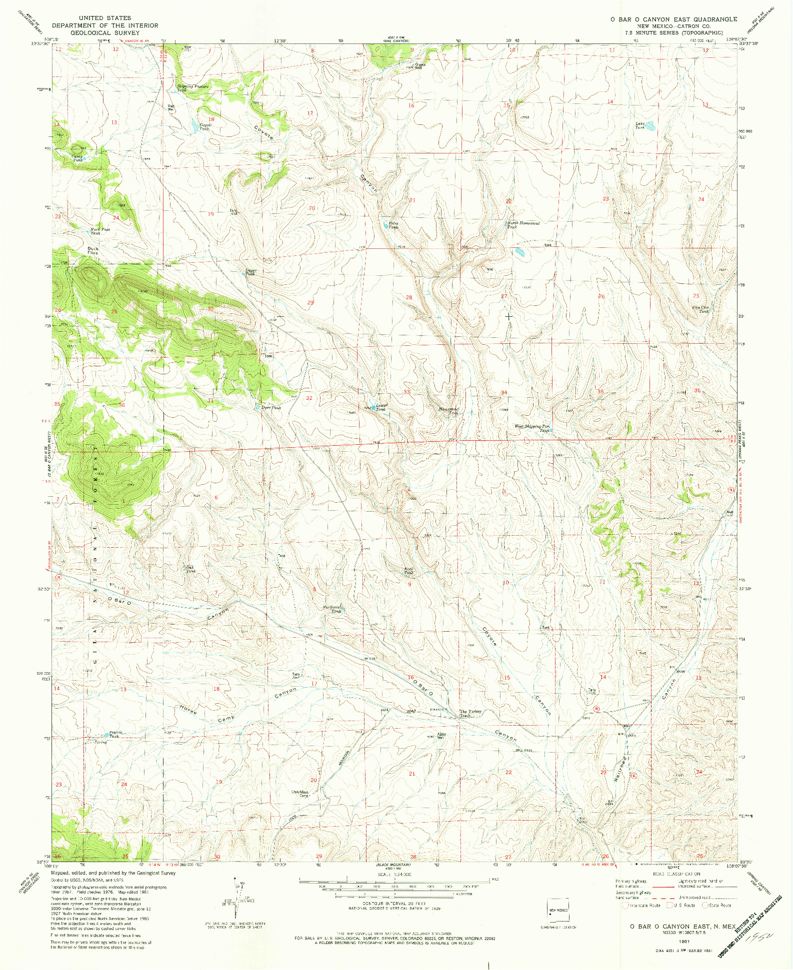 USGS 1:24000-SCALE QUADRANGLE FOR O BAR O CANYON EAST, NM 1981