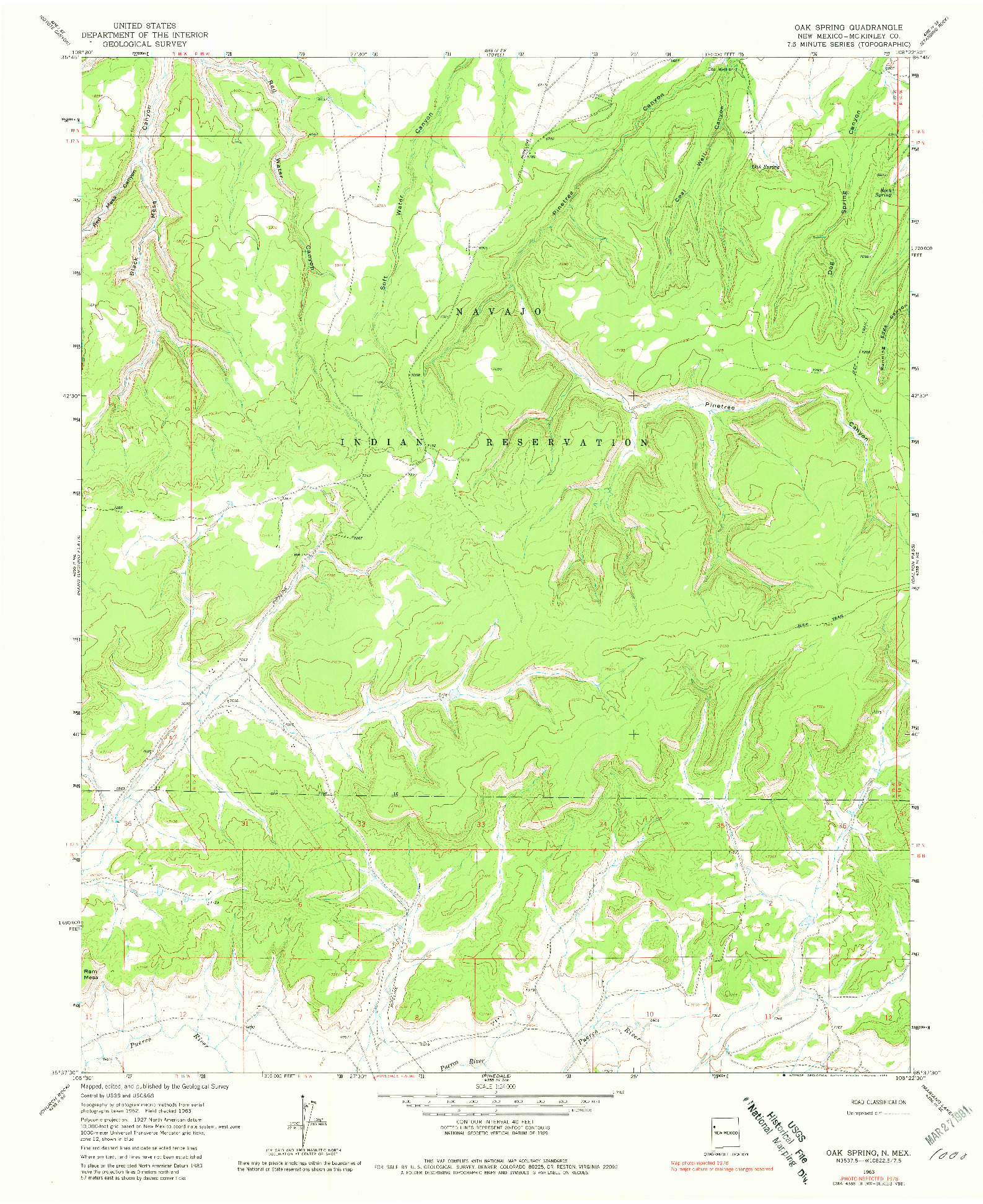 USGS 1:24000-SCALE QUADRANGLE FOR OAK SPRING, NM 1963