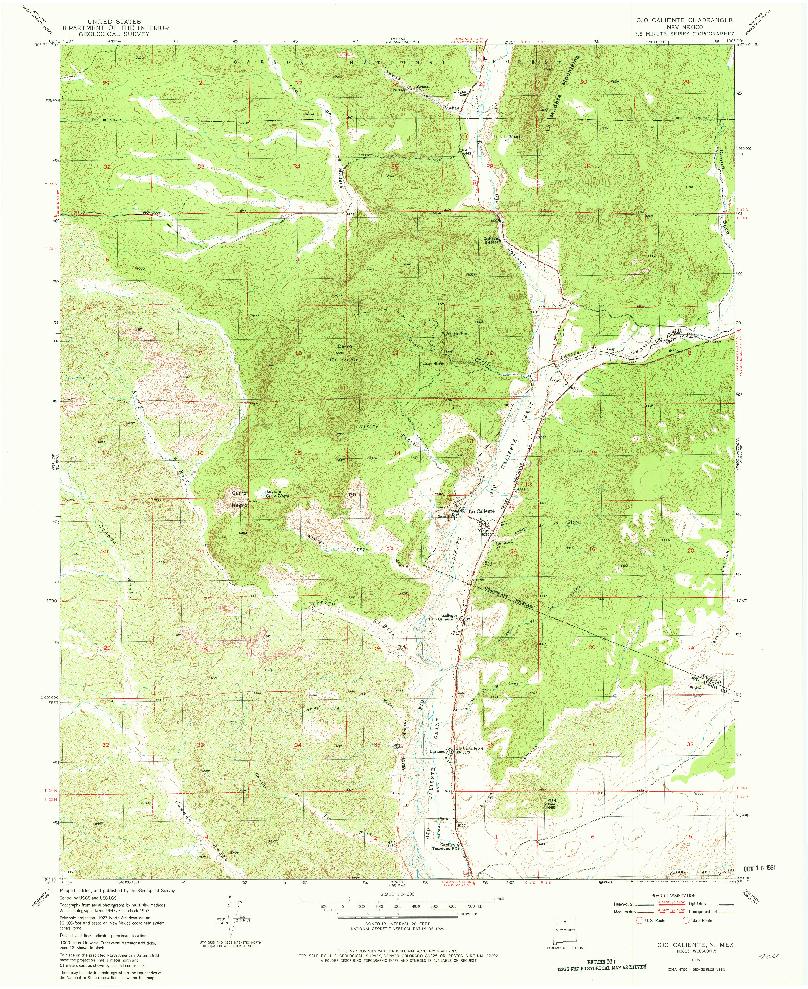 USGS 1:24000-SCALE QUADRANGLE FOR OJO CALIENTE, NM 1953