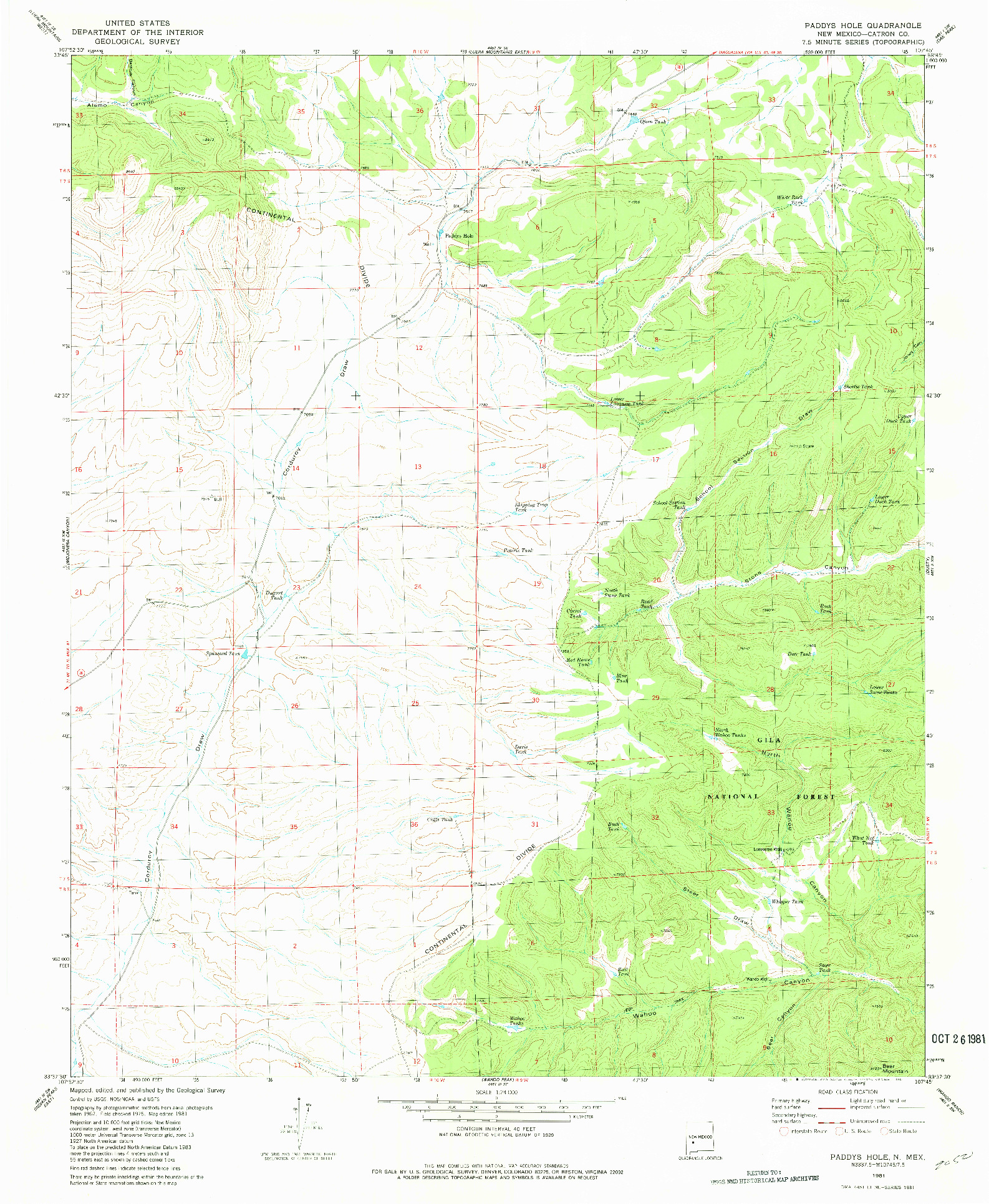 USGS 1:24000-SCALE QUADRANGLE FOR PADDYS HOLE, NM 1981