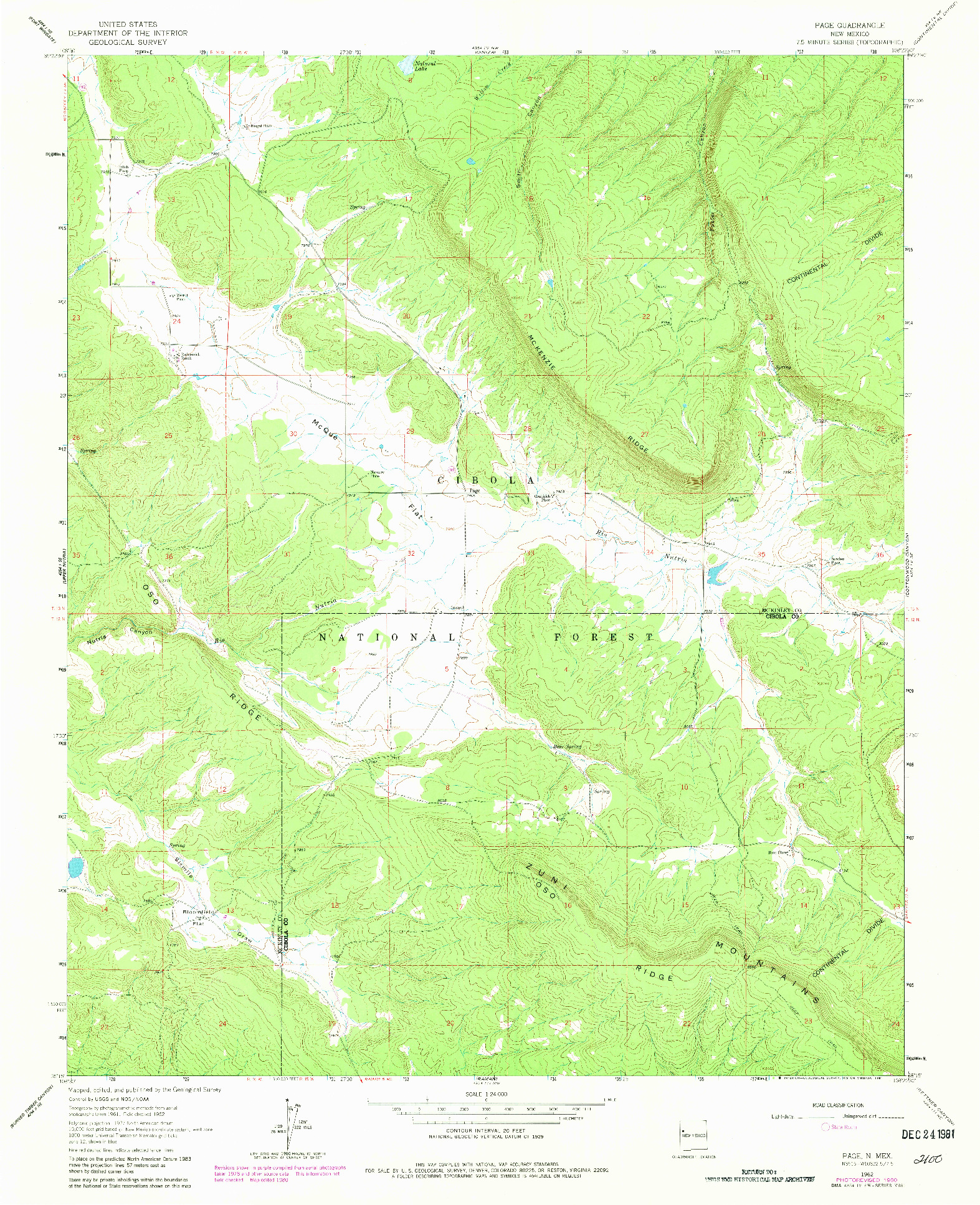 USGS 1:24000-SCALE QUADRANGLE FOR PAGE, NM 1962