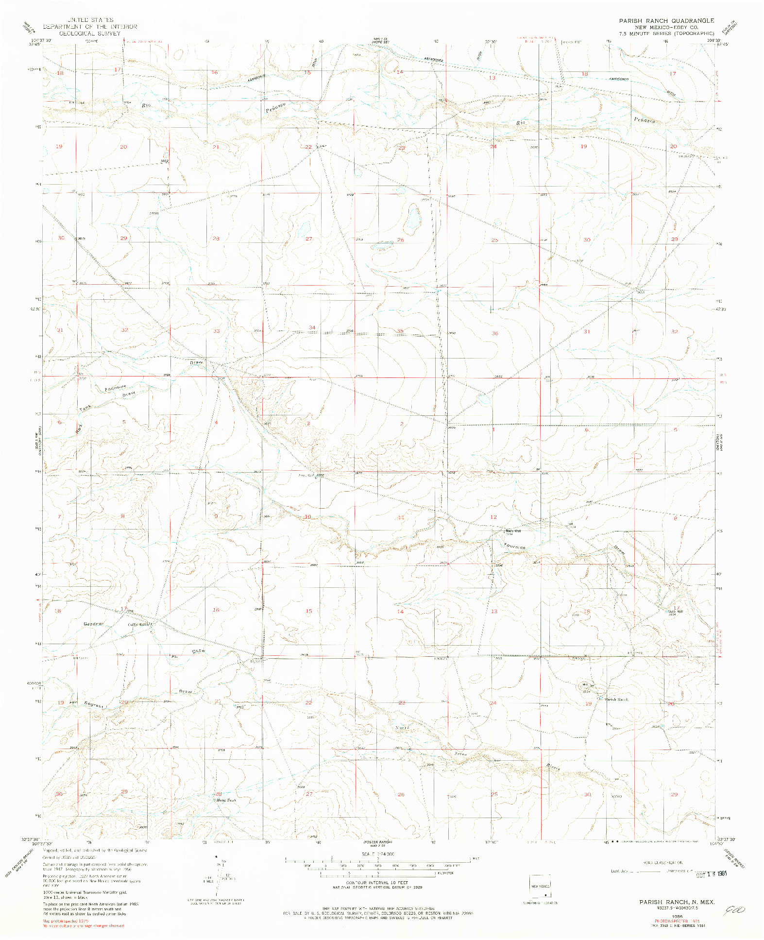 USGS 1:24000-SCALE QUADRANGLE FOR PARISH RANCH, NM 1956