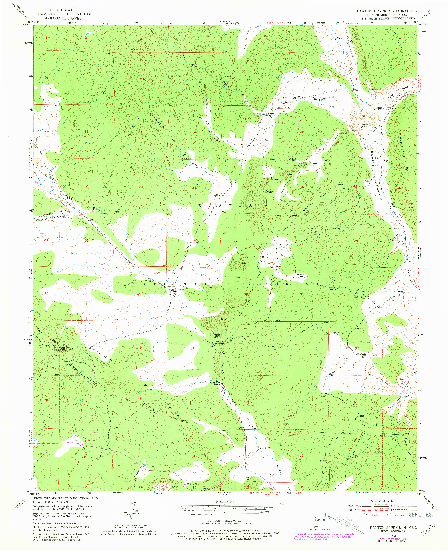 USGS 1:24000-SCALE QUADRANGLE FOR PAXTON SPRINGS, NM 1952