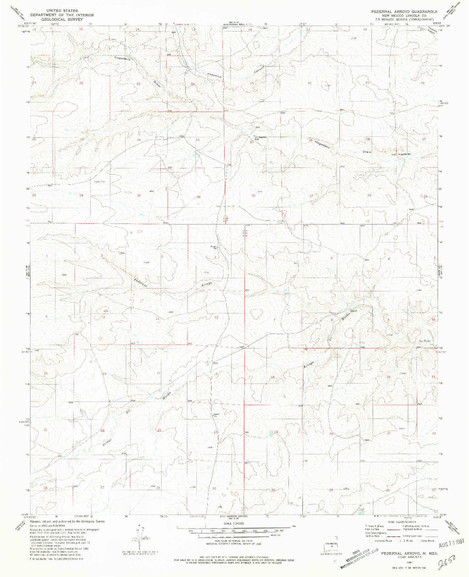 USGS 1:24000-SCALE QUADRANGLE FOR PEDERNAL ARROYO, NM 1981