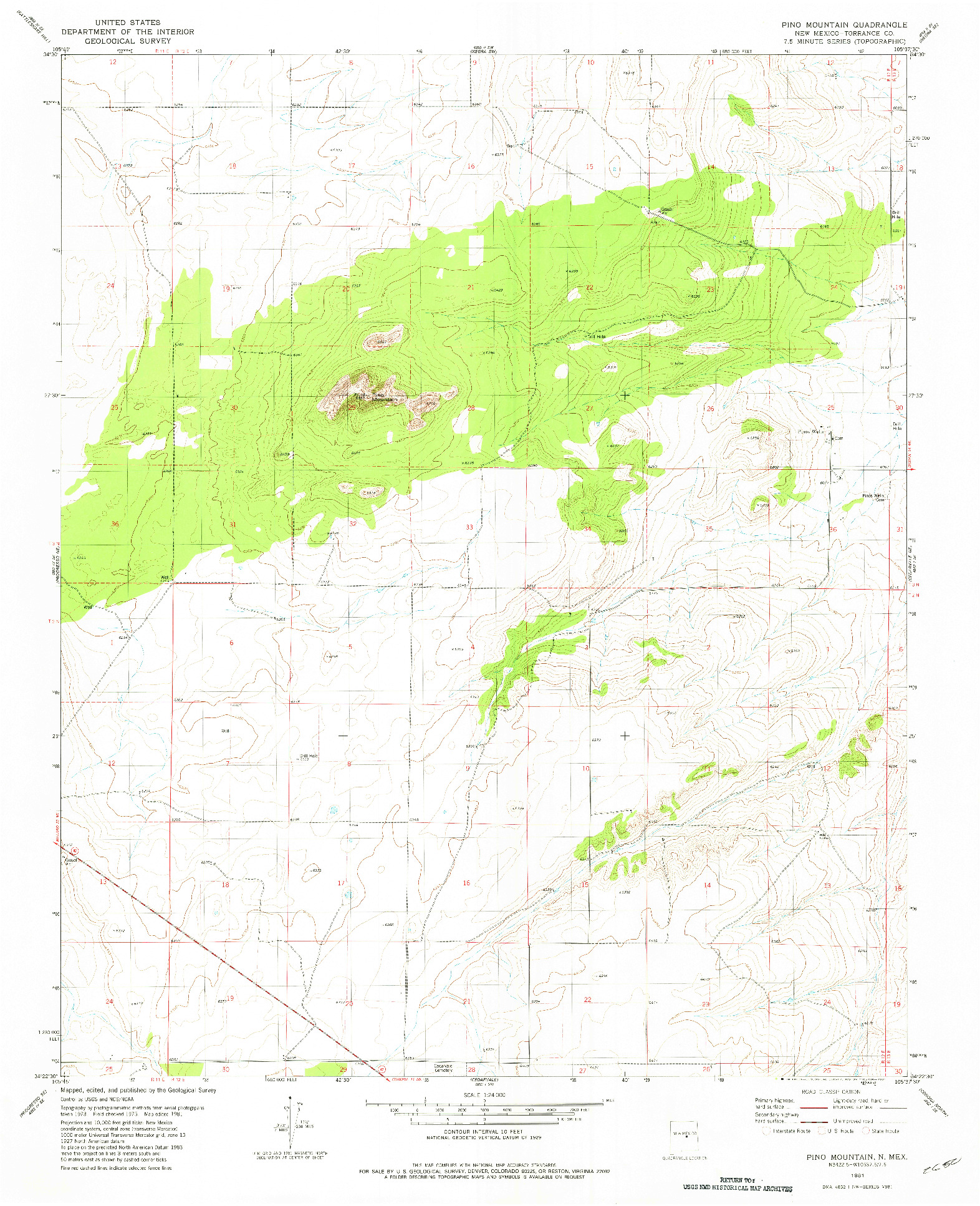 USGS 1:24000-SCALE QUADRANGLE FOR PINO MOUNTAIN, NM 1981