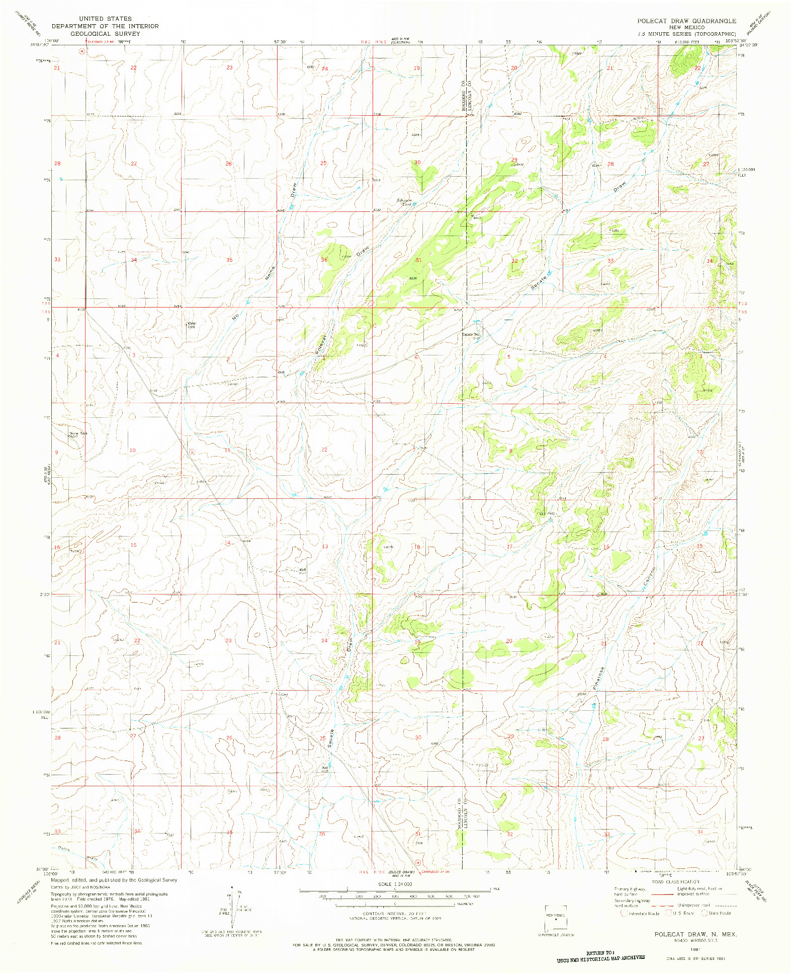 USGS 1:24000-SCALE QUADRANGLE FOR POLECAT DRAW, NM 1981
