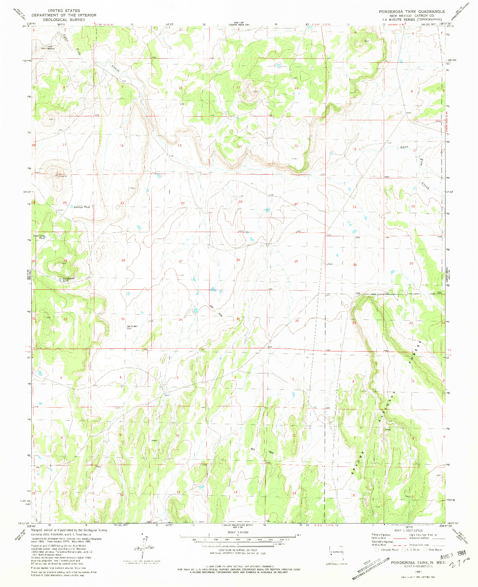 USGS 1:24000-SCALE QUADRANGLE FOR PONDEROSA TANK, NM 1981