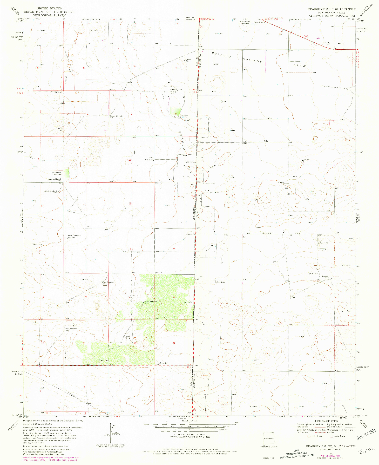 USGS 1:24000-SCALE QUADRANGLE FOR PRAIRIEVIEW NE, NM 1970