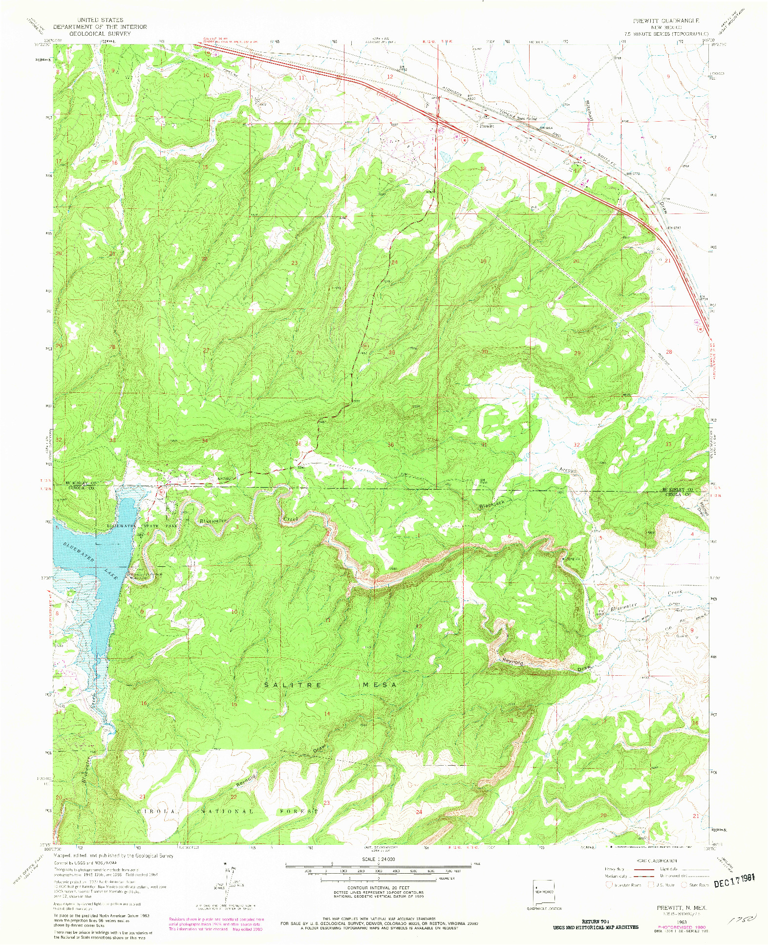 USGS 1:24000-SCALE QUADRANGLE FOR PREWITT, NM 1963