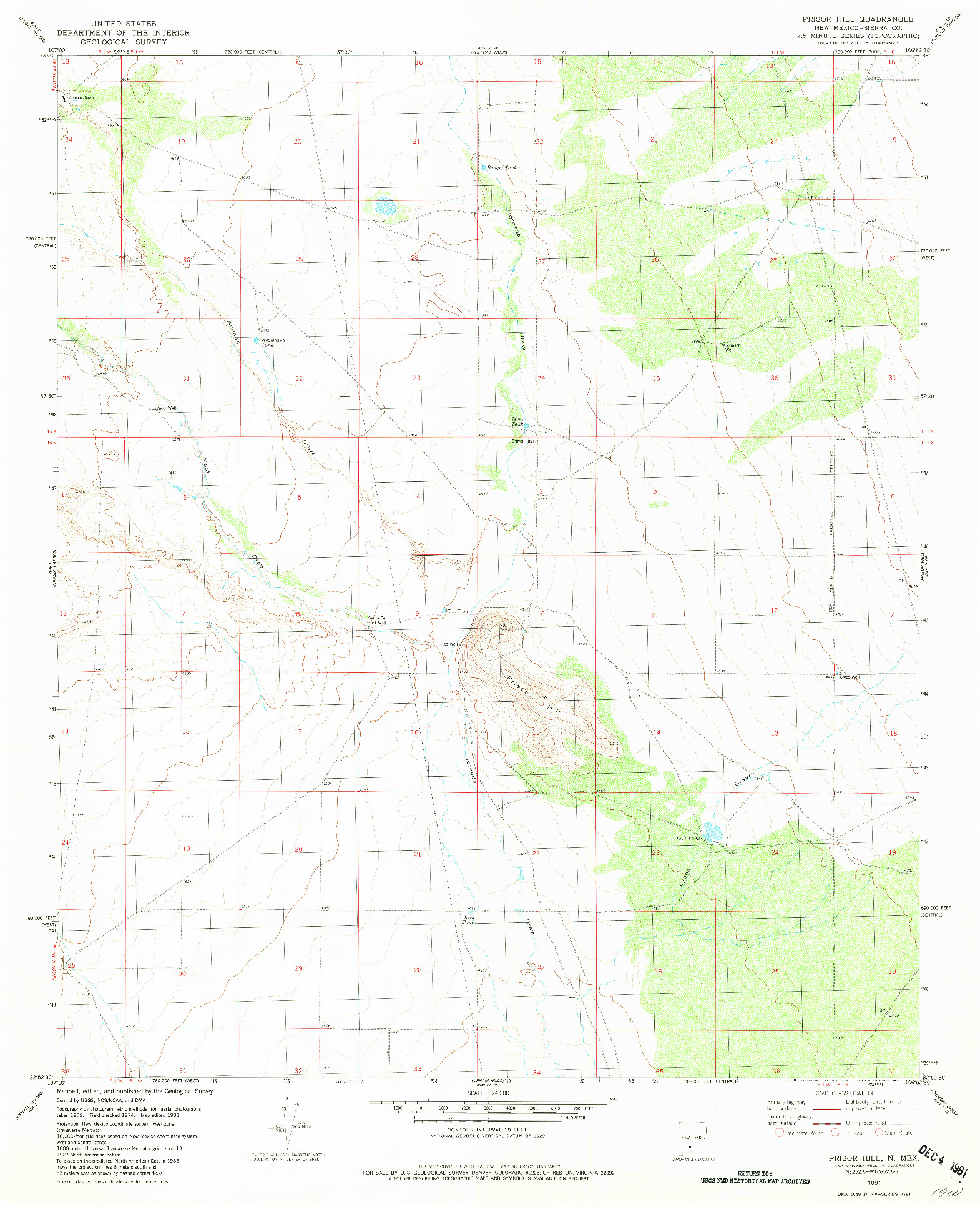 USGS 1:24000-SCALE QUADRANGLE FOR PRISOR HILL, NM 1981