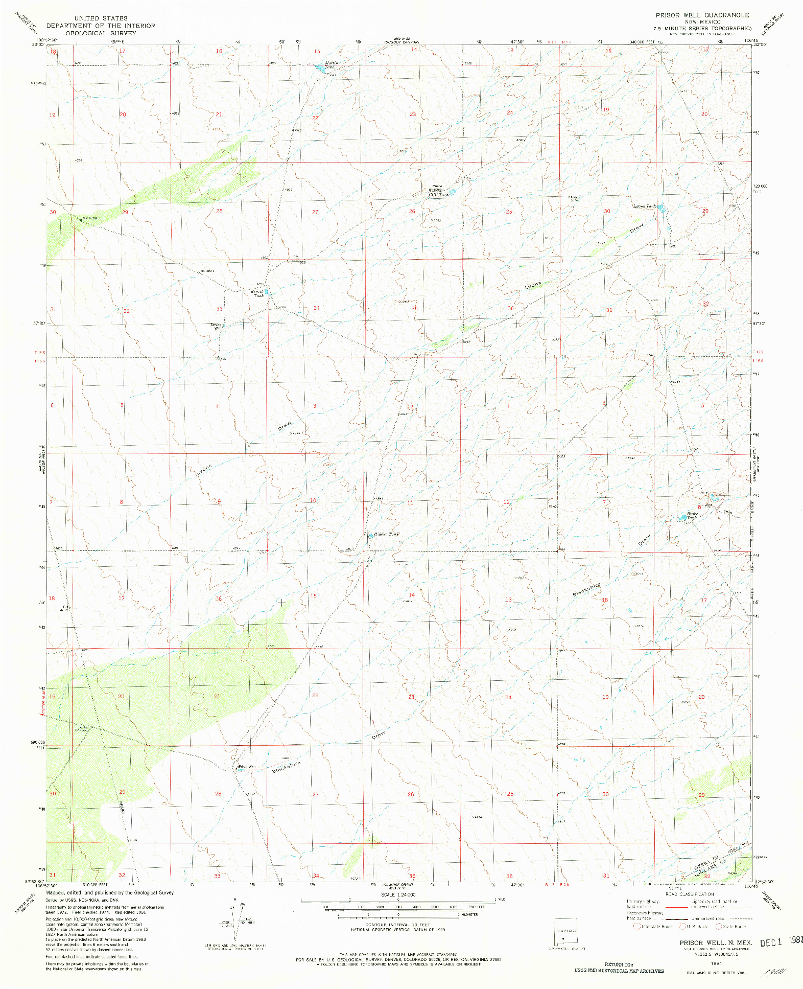 USGS 1:24000-SCALE QUADRANGLE FOR PRISOR WELL, NM 1981