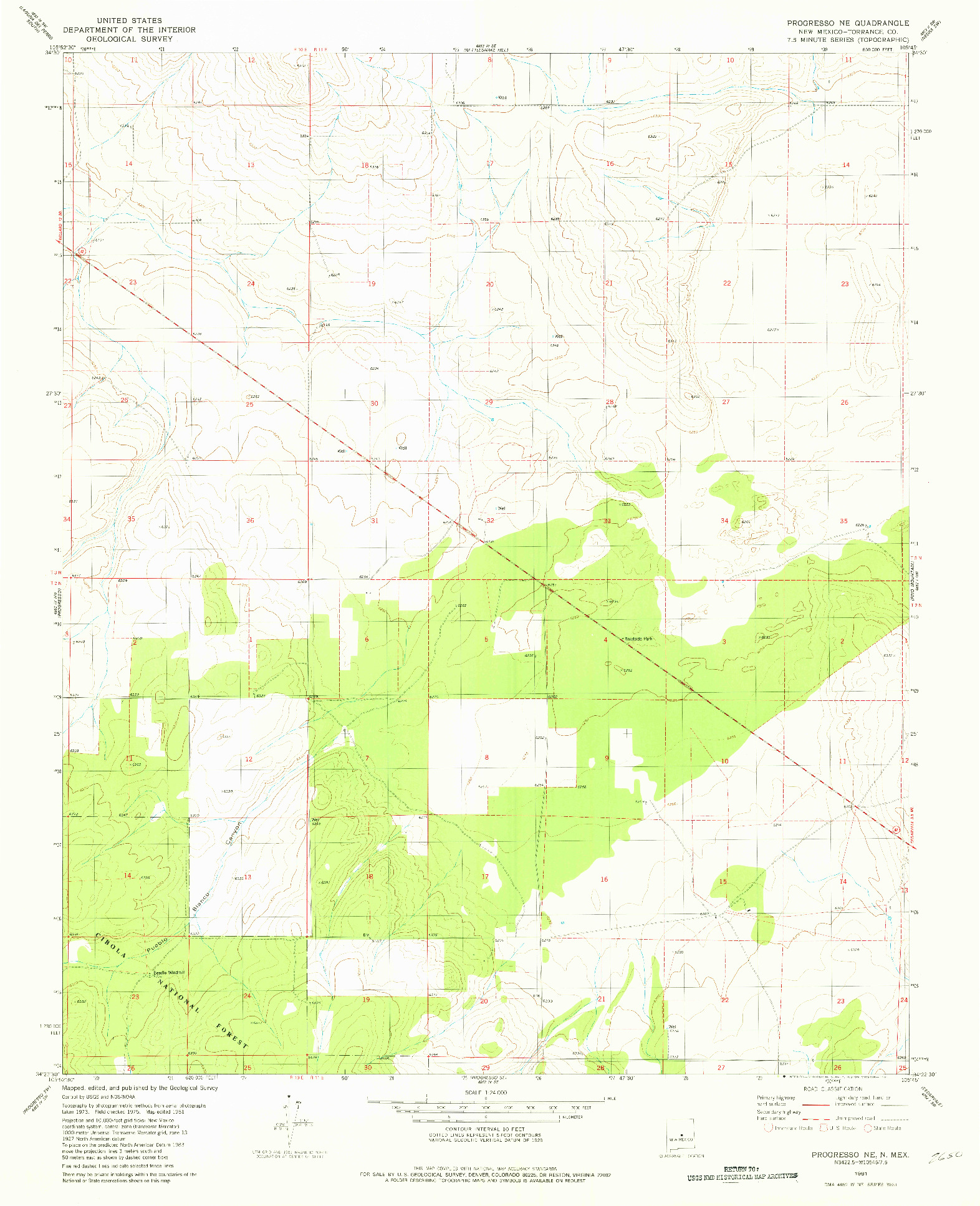 USGS 1:24000-SCALE QUADRANGLE FOR PROGRESSO NE, NM 1981
