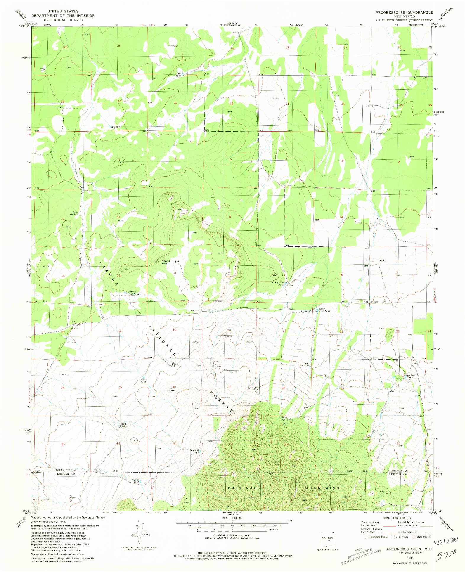 USGS 1:24000-SCALE QUADRANGLE FOR PROGRESSO SE, NM 1981