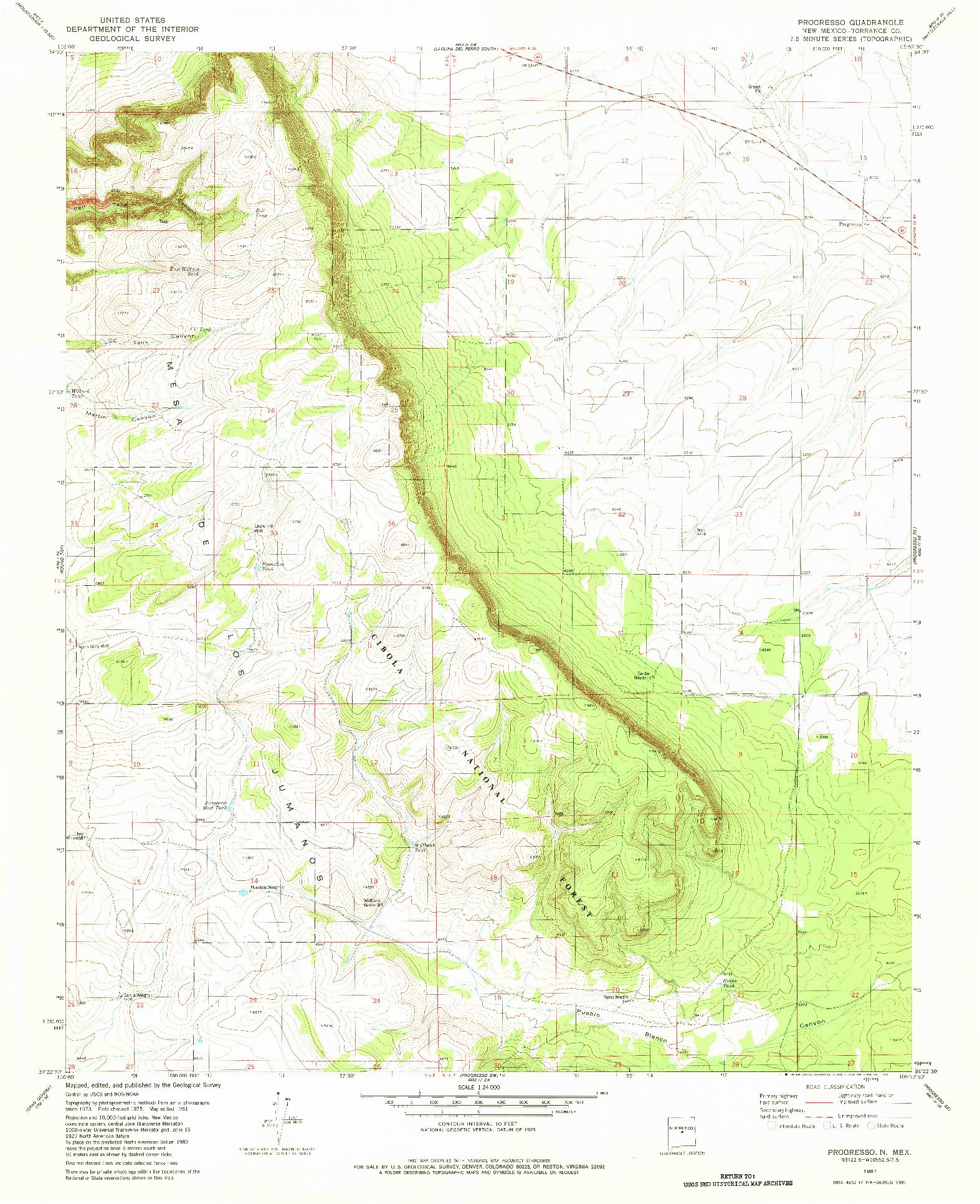 USGS 1:24000-SCALE QUADRANGLE FOR PROGRESSO, NM 1981