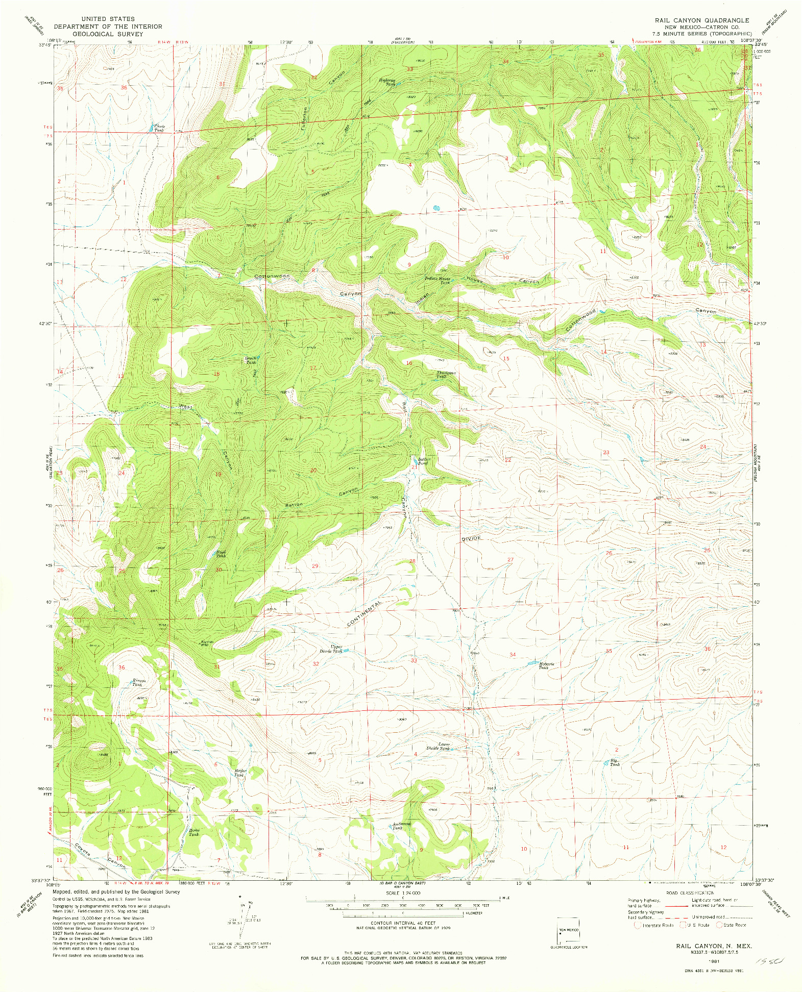 USGS 1:24000-SCALE QUADRANGLE FOR RAIL CANYON, NM 1981