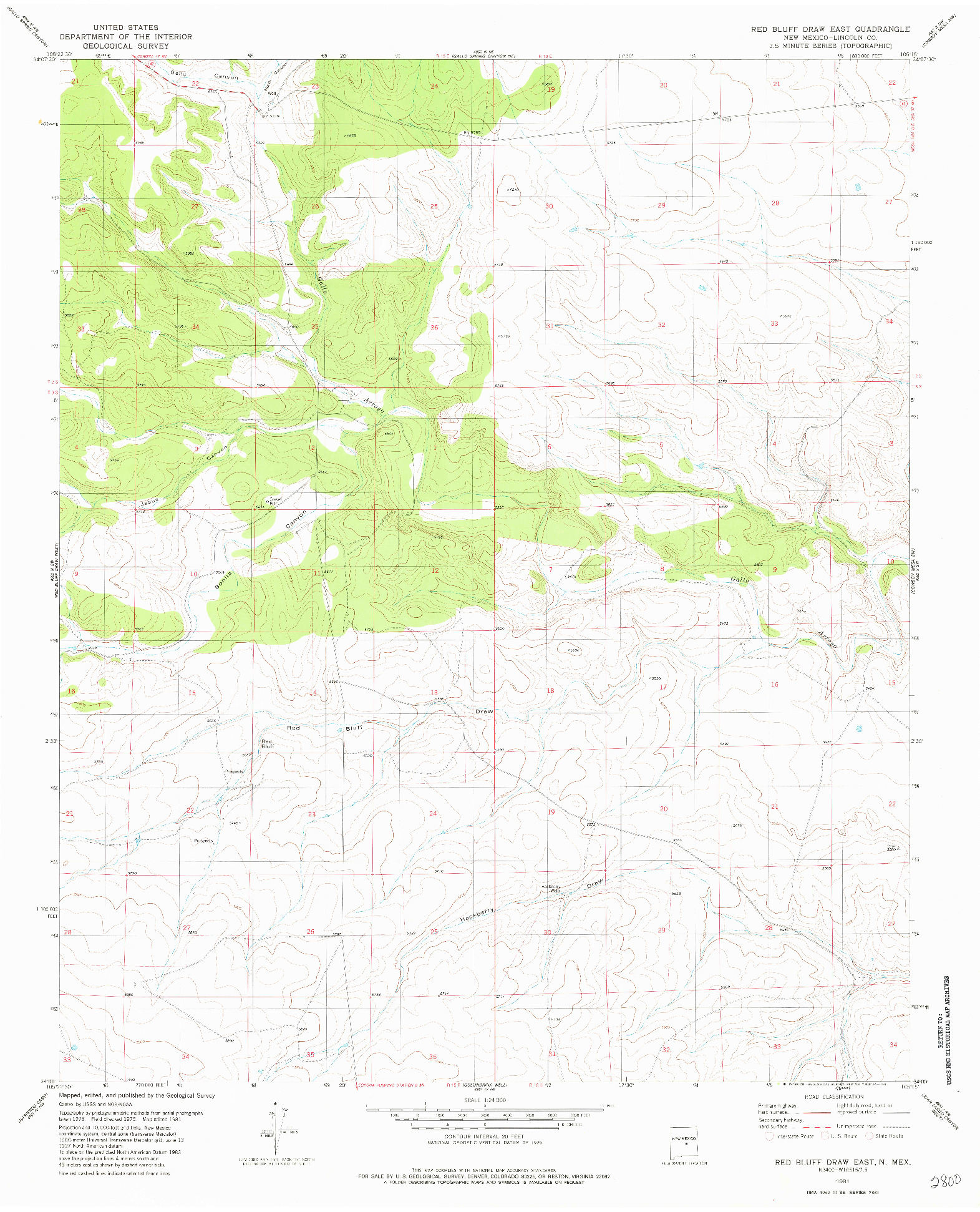 USGS 1:24000-SCALE QUADRANGLE FOR RED BLUFF DRAW EAST, NM 1981