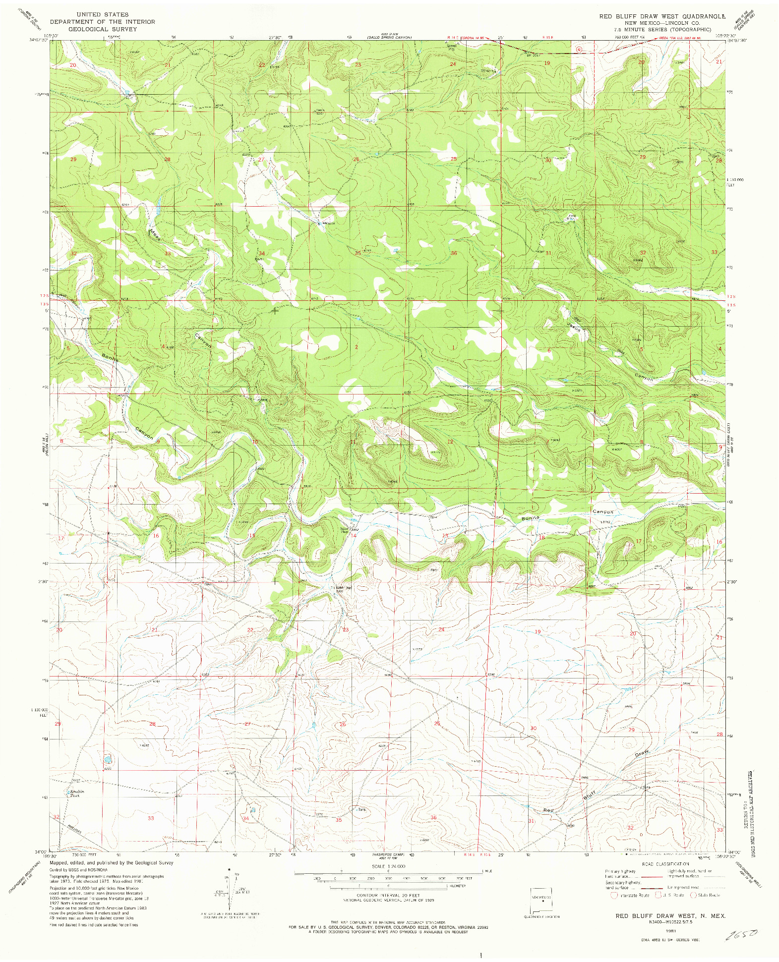 USGS 1:24000-SCALE QUADRANGLE FOR RED BLUFF DRAW WEST, NM 1981