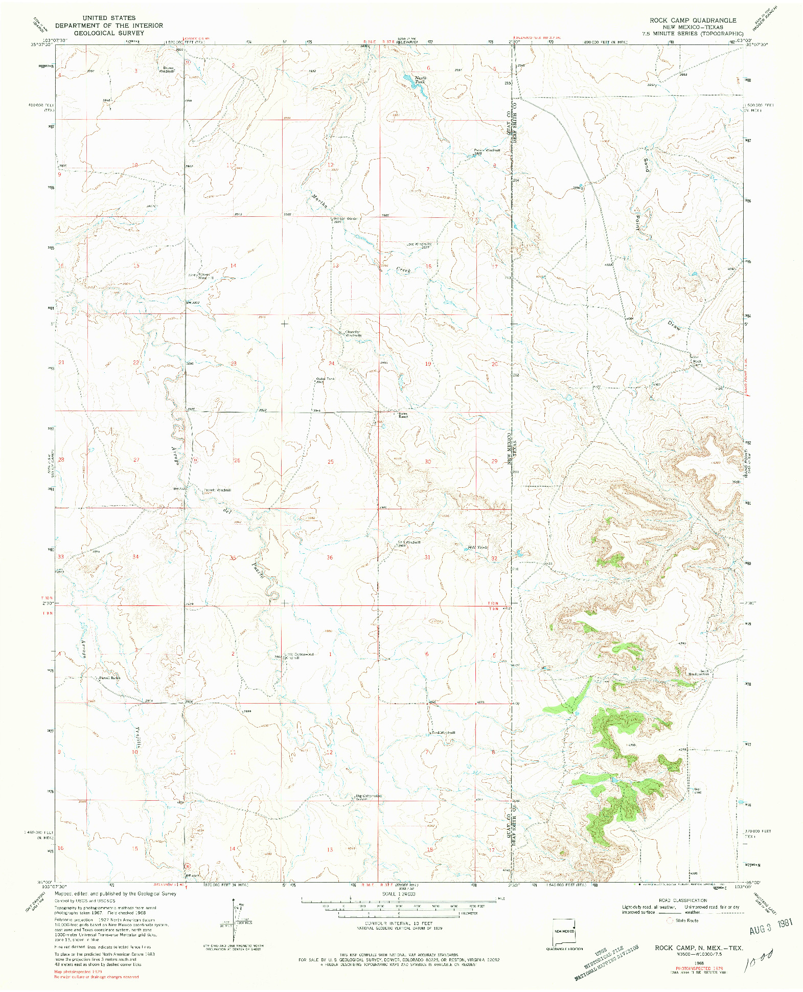 USGS 1:24000-SCALE QUADRANGLE FOR ROCK CAMP, NM 1968