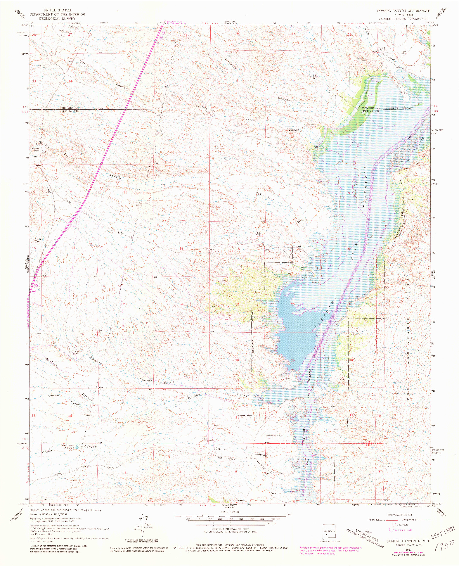 USGS 1:24000-SCALE QUADRANGLE FOR ROMERO CANYON, NM 1961