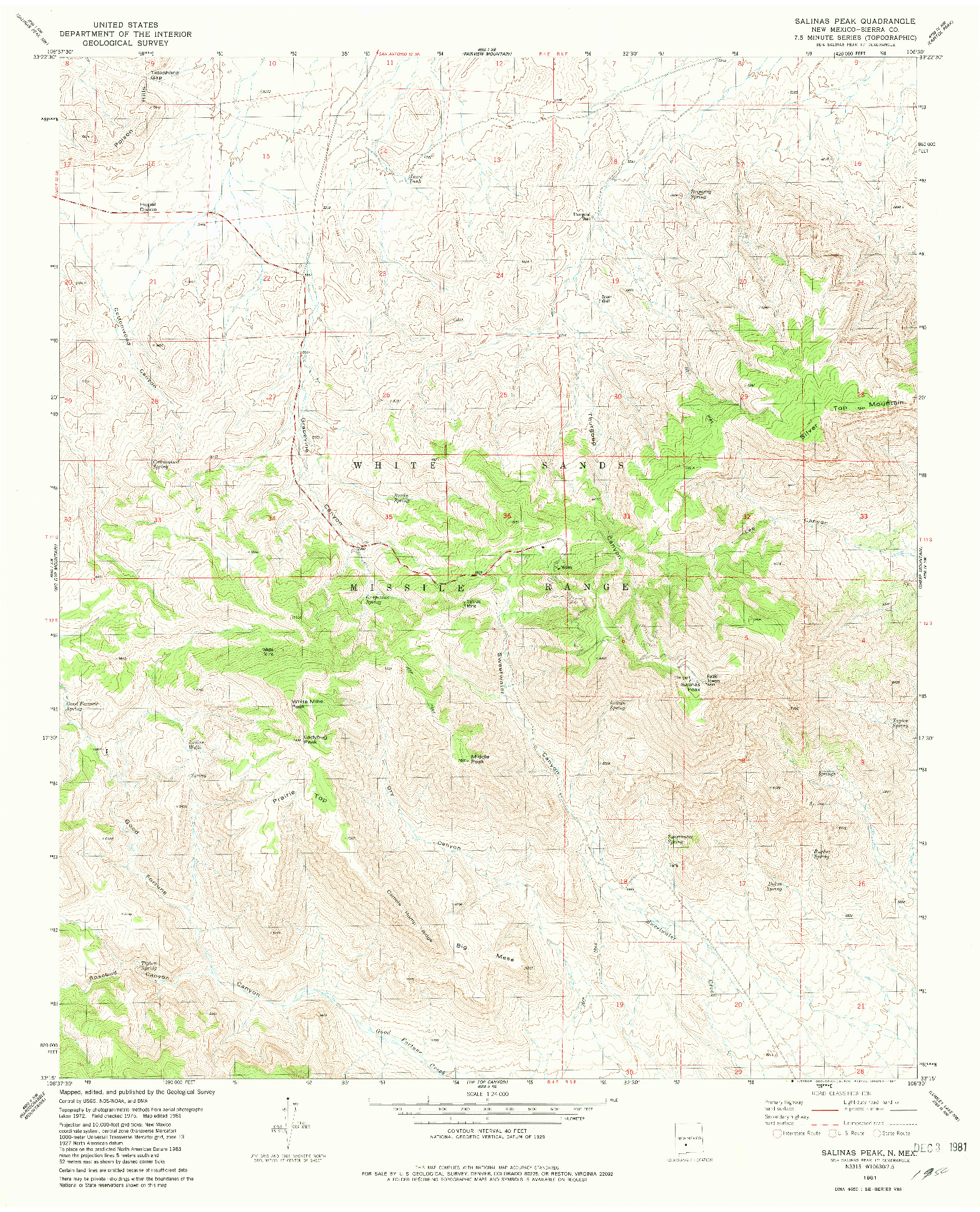 USGS 1:24000-SCALE QUADRANGLE FOR SALINAS PEAK, NM 1981
