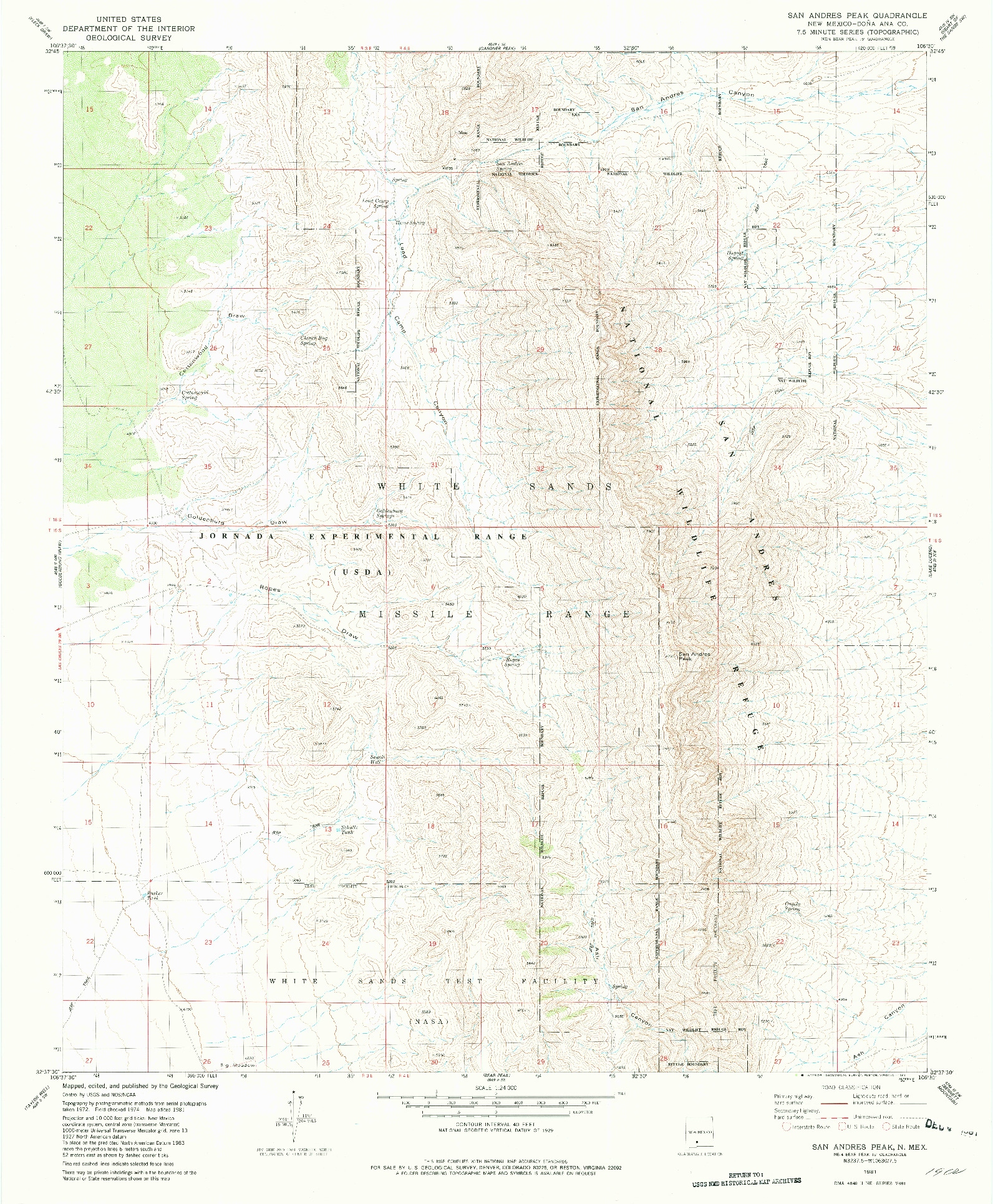 USGS 1:24000-SCALE QUADRANGLE FOR SAN ANDRES PEAK, NM 1981