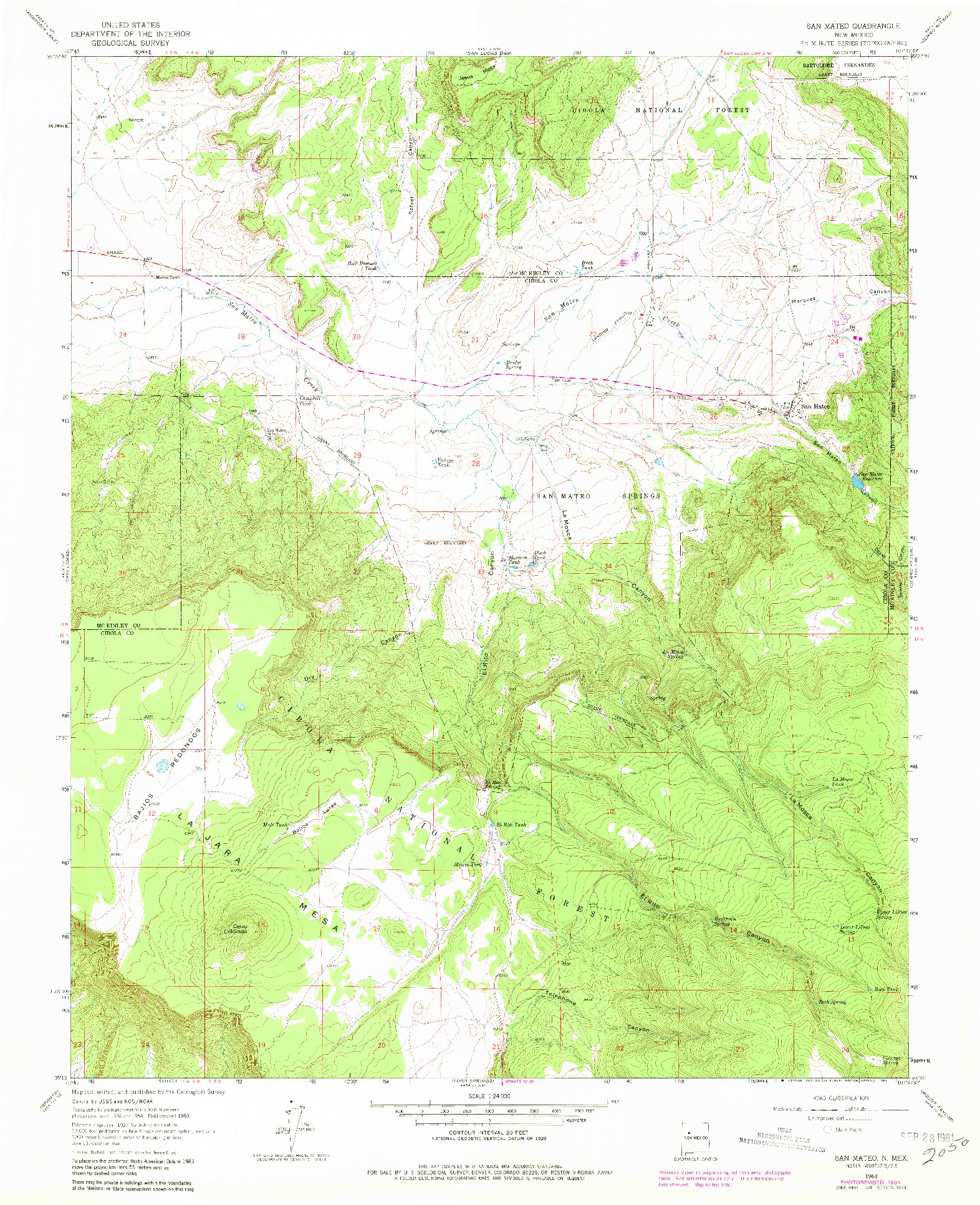 USGS 1:24000-SCALE QUADRANGLE FOR SAN MATEO, NM 1963
