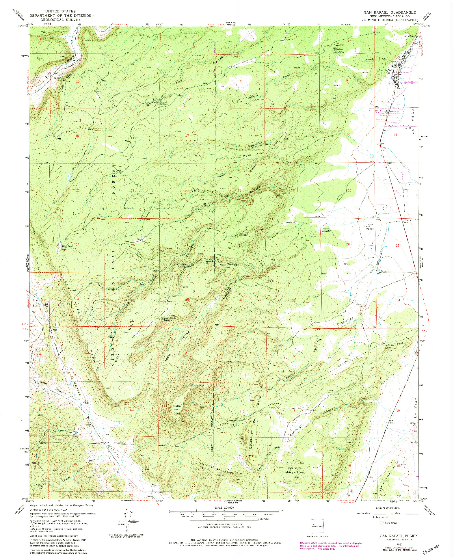 USGS 1:24000-SCALE QUADRANGLE FOR SAN RAFAEL, NM 1957