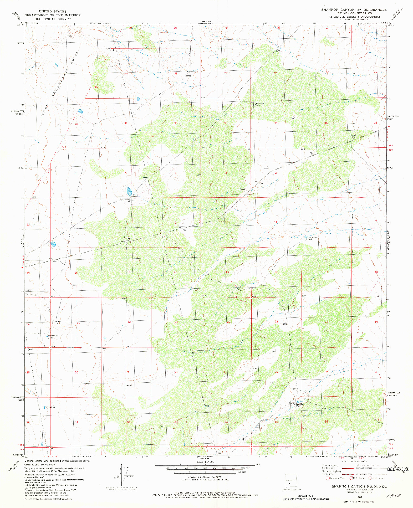 USGS 1:24000-SCALE QUADRANGLE FOR SHANNON CANYON NW, NM 1981