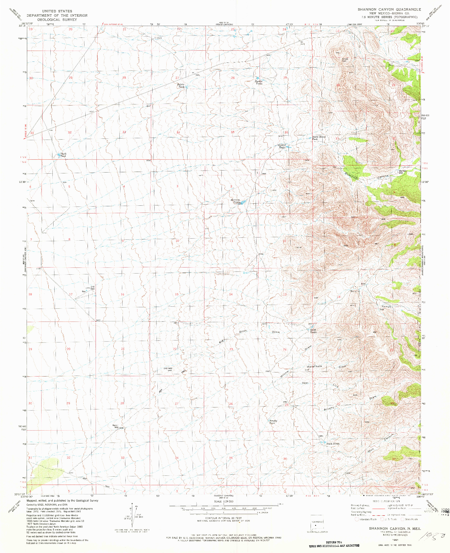 USGS 1:24000-SCALE QUADRANGLE FOR SHANNON CANYON, NM 1981