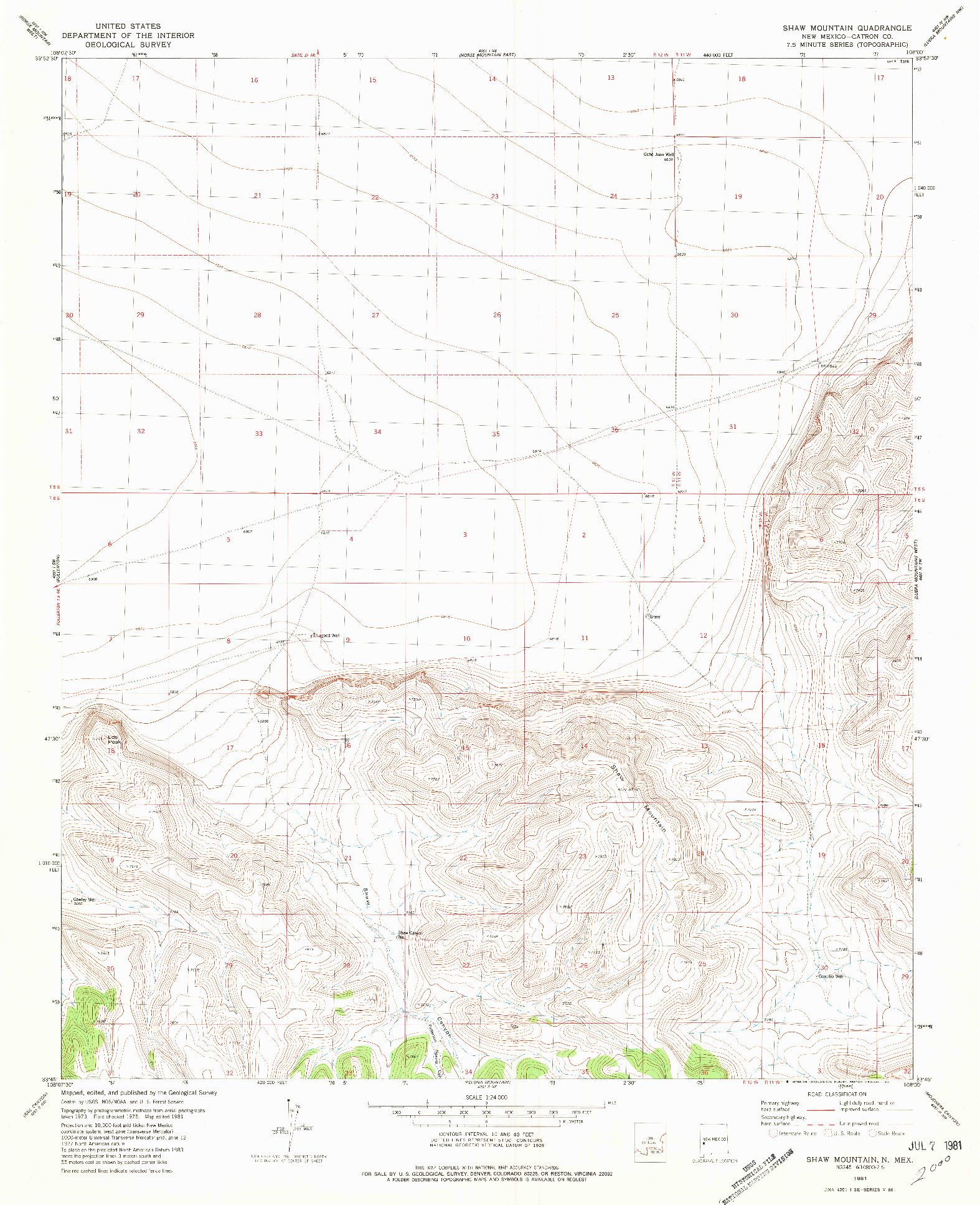 USGS 1:24000-SCALE QUADRANGLE FOR SHAW MOUNTAIN, NM 1981