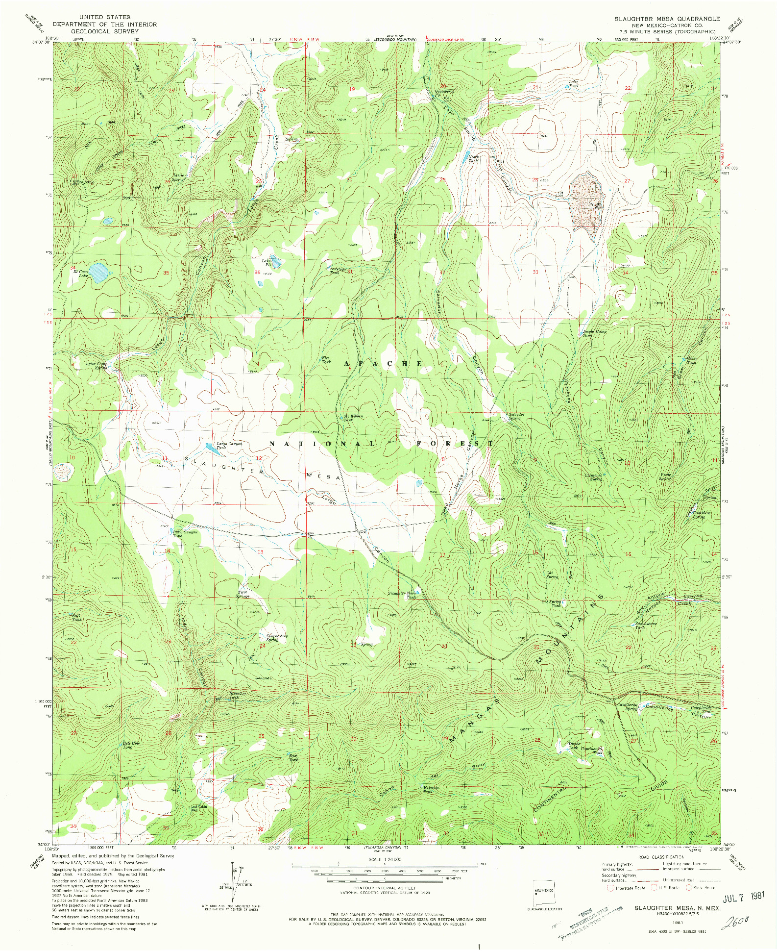 USGS 1:24000-SCALE QUADRANGLE FOR SLAUGHTER MESA, NM 1981