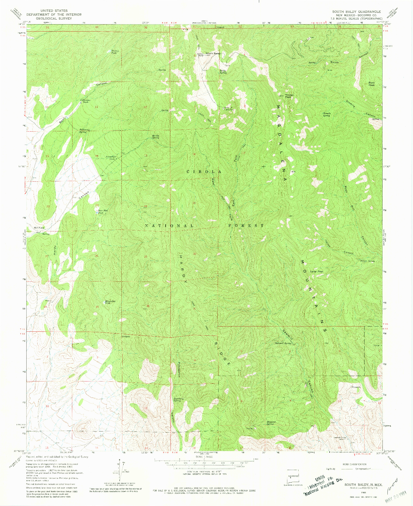 USGS 1:24000-SCALE QUADRANGLE FOR SOUTH BALDY, NM 1965