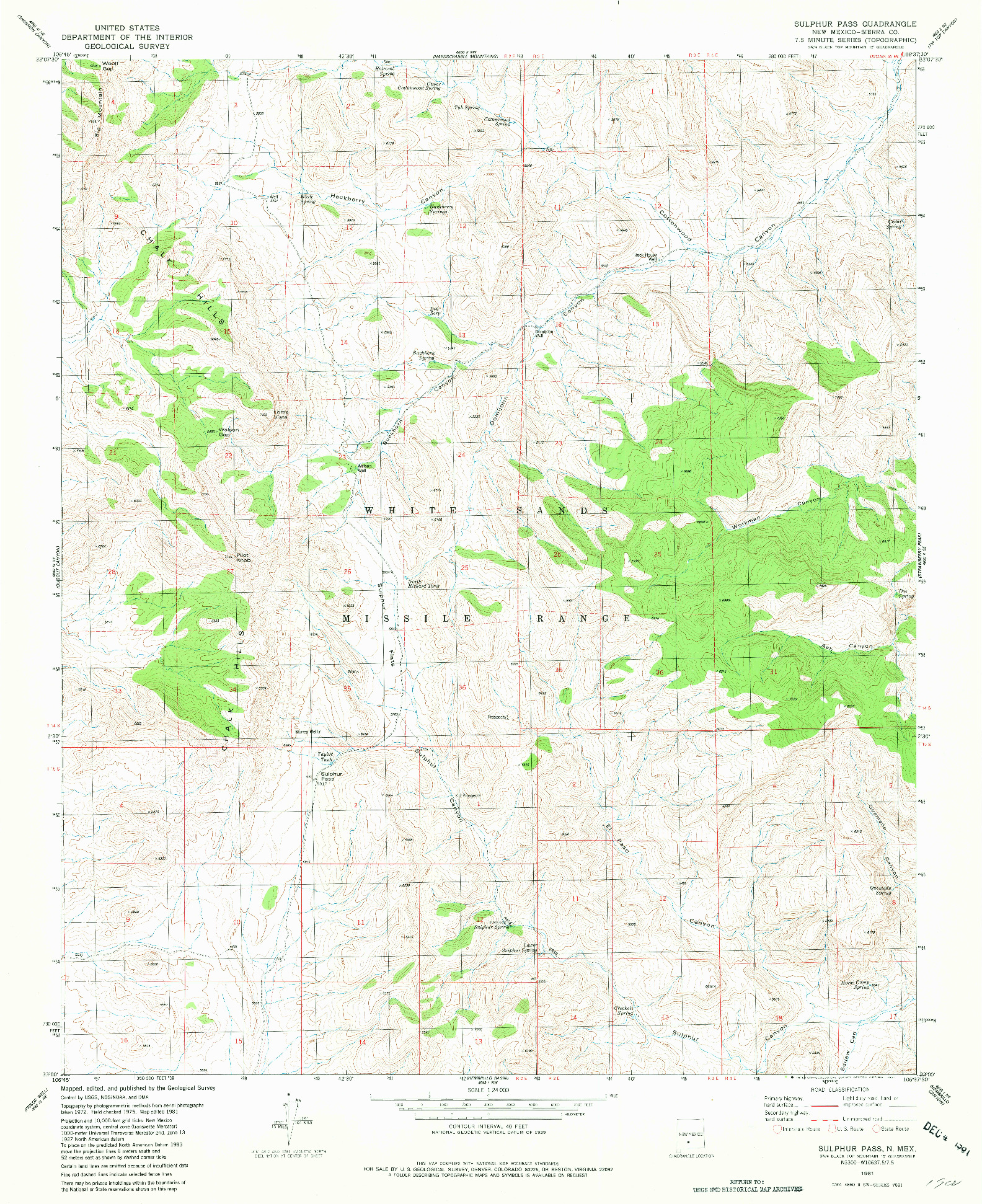 USGS 1:24000-SCALE QUADRANGLE FOR SULPHUR PASS, NM 1981