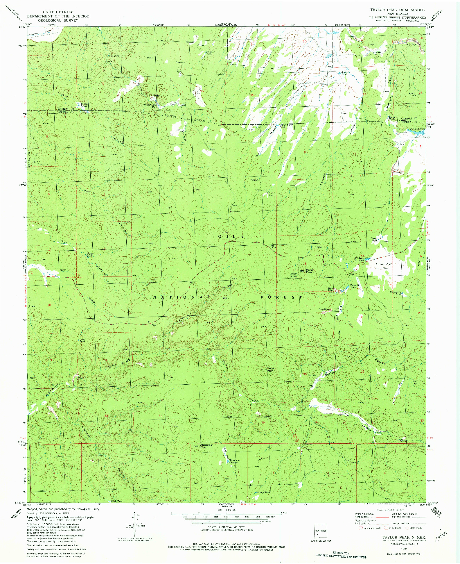 USGS 1:24000-SCALE QUADRANGLE FOR TAYLOR PEAK, NM 1981