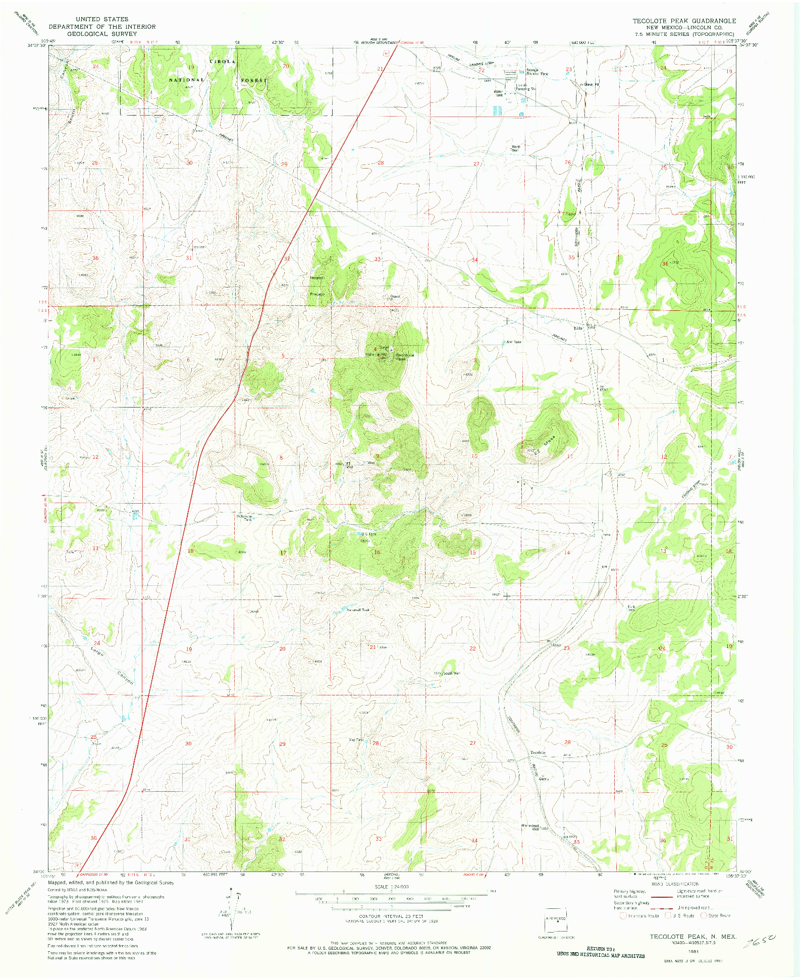 USGS 1:24000-SCALE QUADRANGLE FOR TECOLOTE PEAK, NM 1981