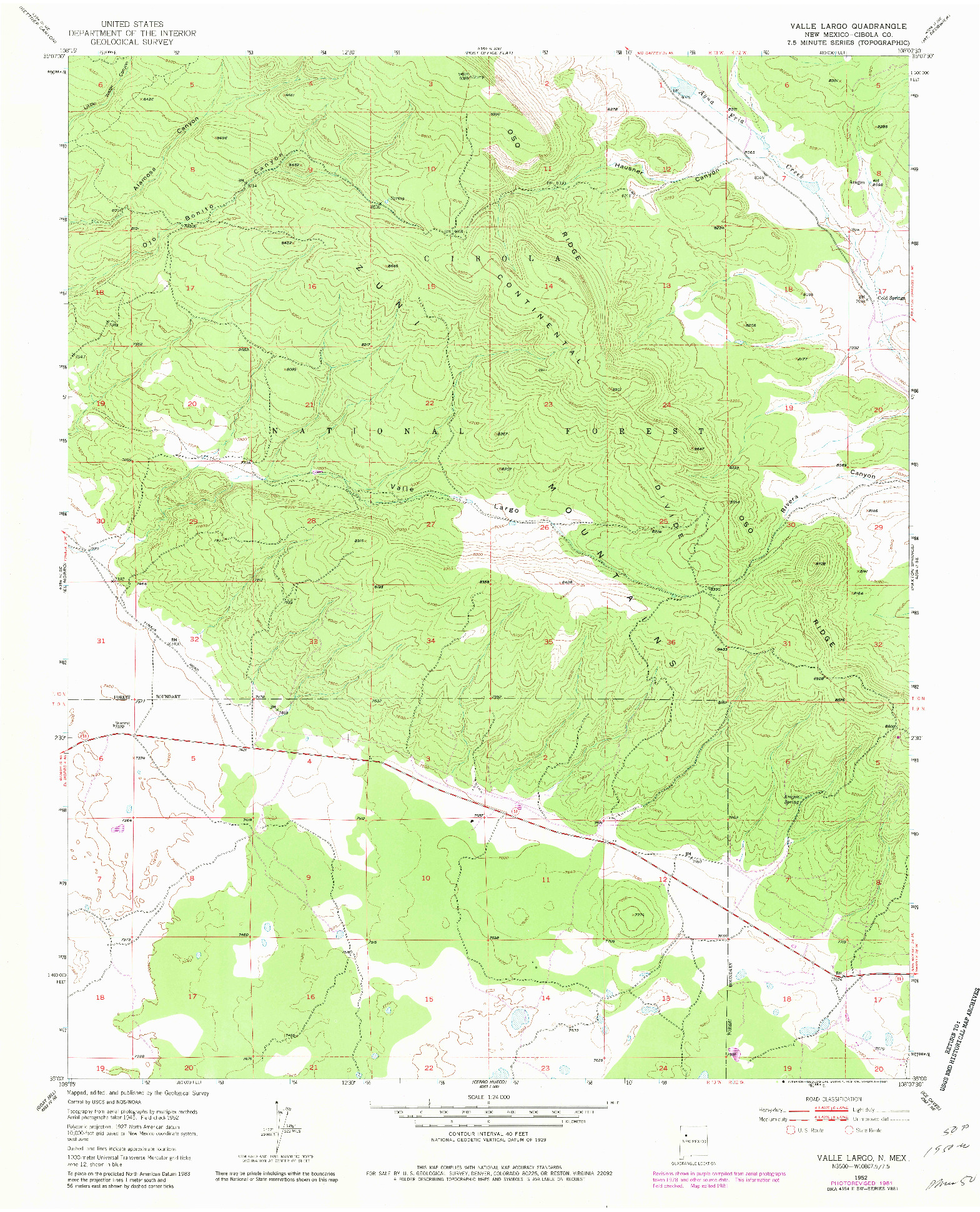 USGS 1:24000-SCALE QUADRANGLE FOR VALLE LARGO, NM 1952