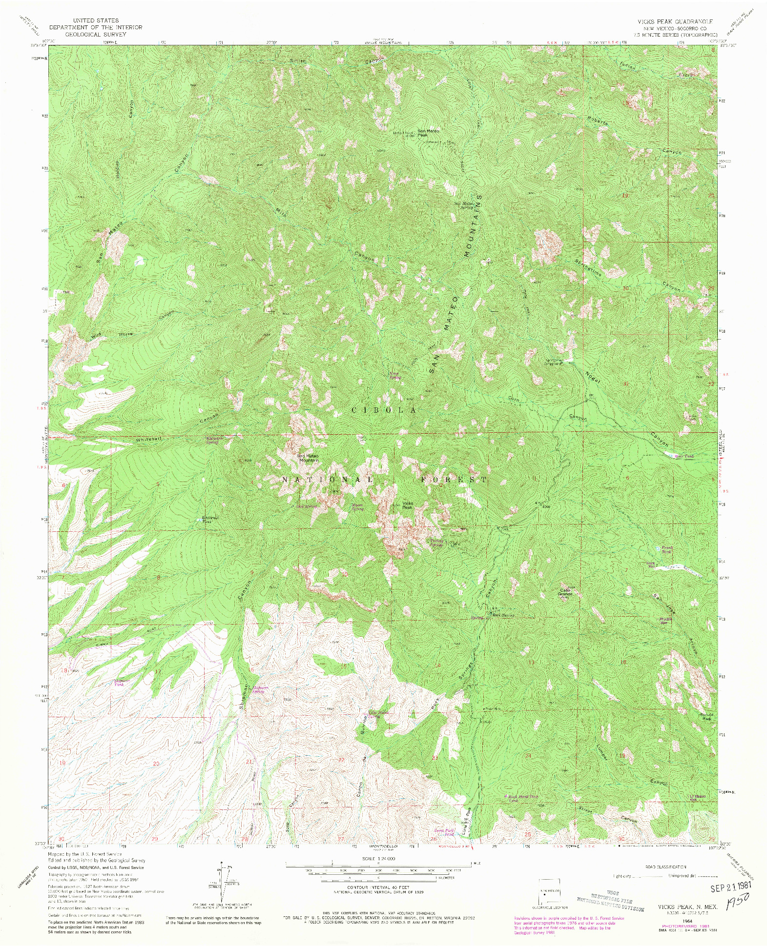 USGS 1:24000-SCALE QUADRANGLE FOR VICKS PEAK, NM 1964