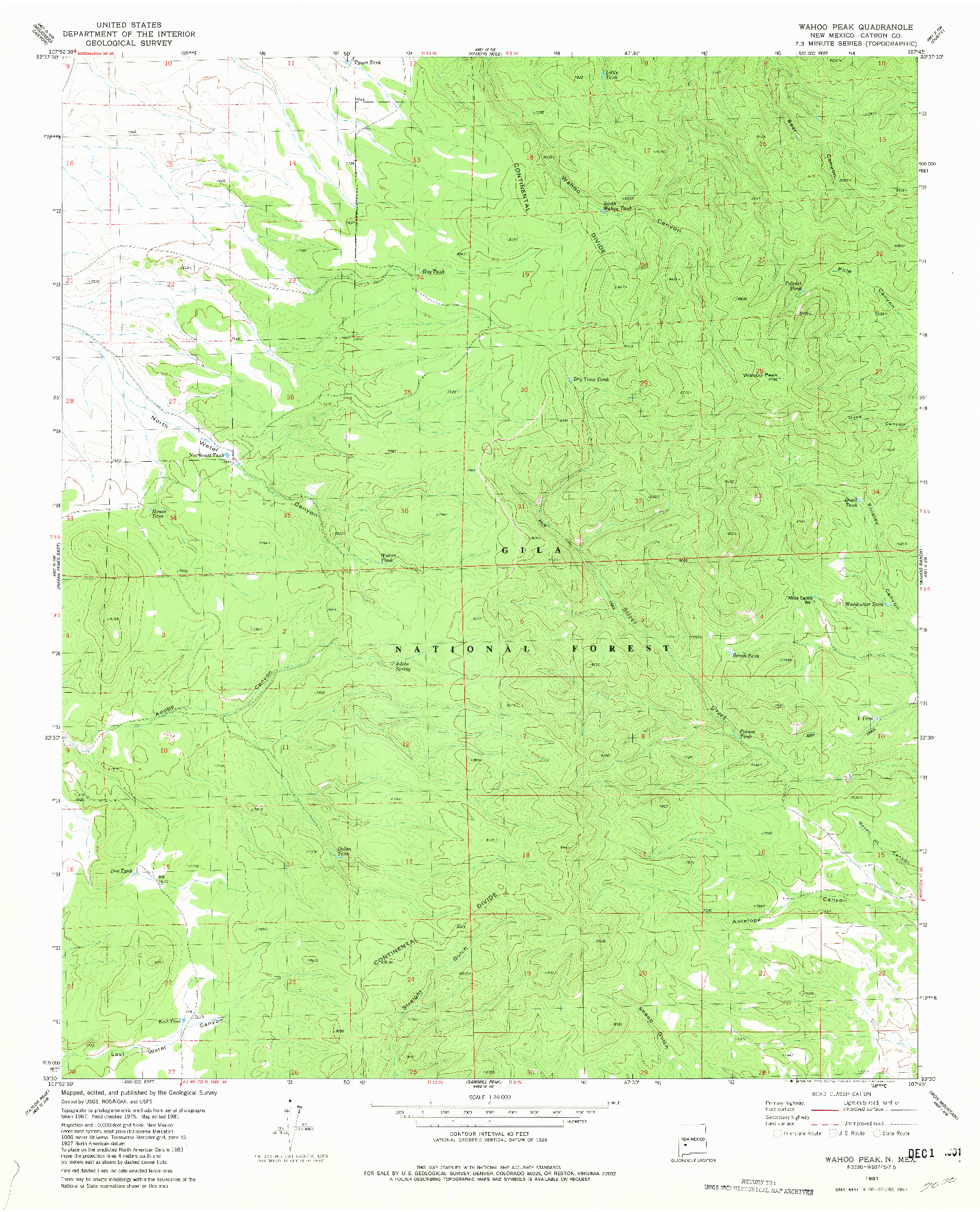 USGS 1:24000-SCALE QUADRANGLE FOR WAHOO PEAK, NM 1981