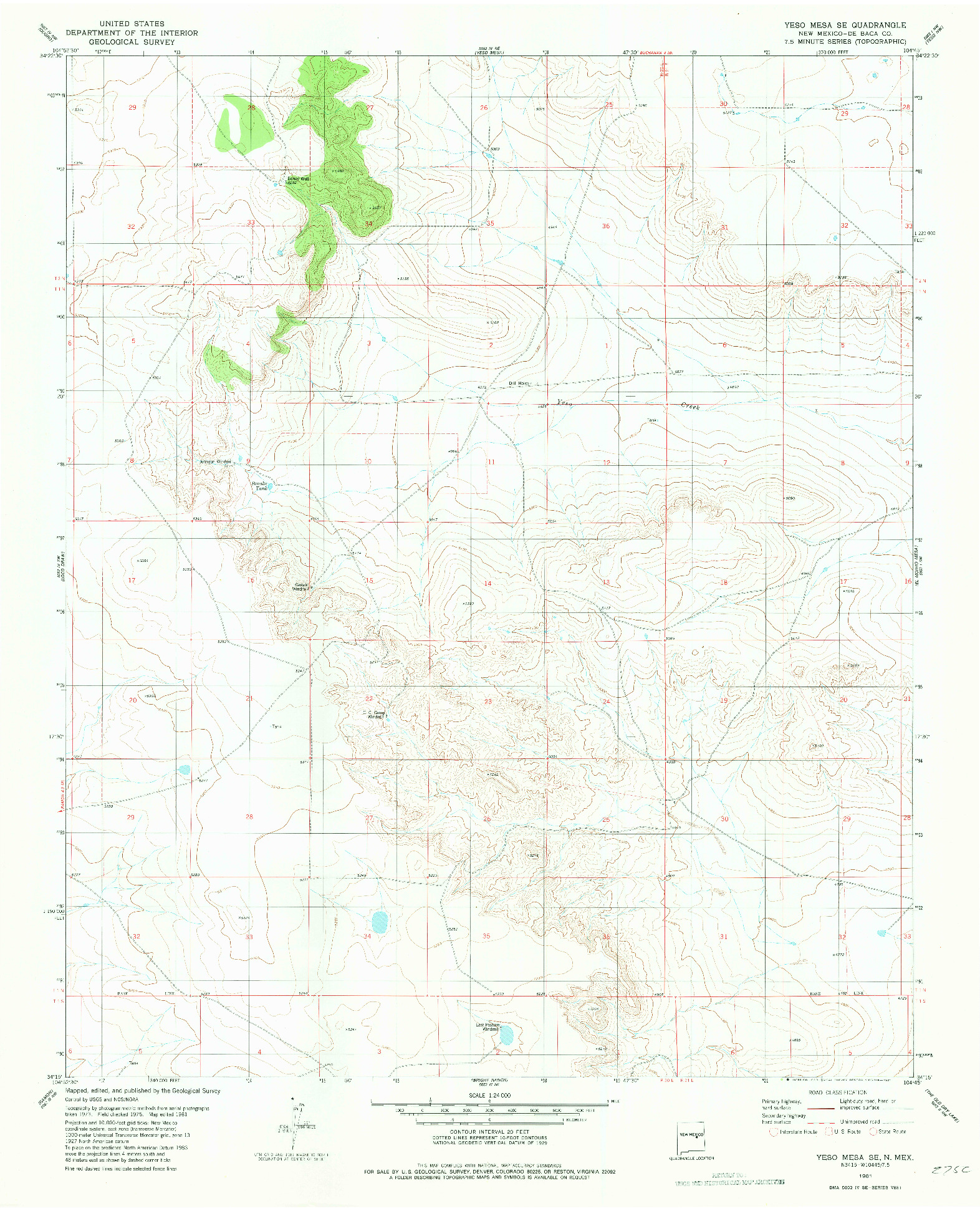 USGS 1:24000-SCALE QUADRANGLE FOR YESO MESA SE, NM 1981