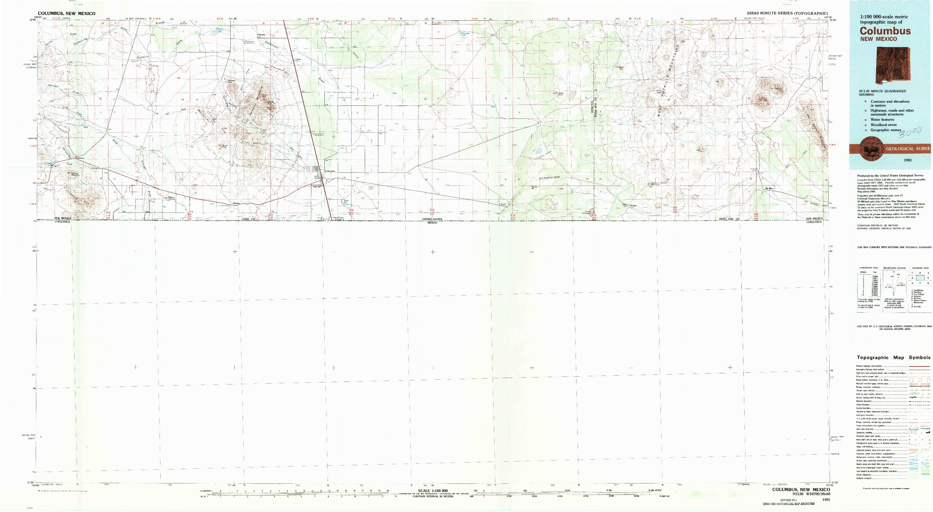 USGS 1:100000-SCALE QUADRANGLE FOR COLUMBUS, NM 1981