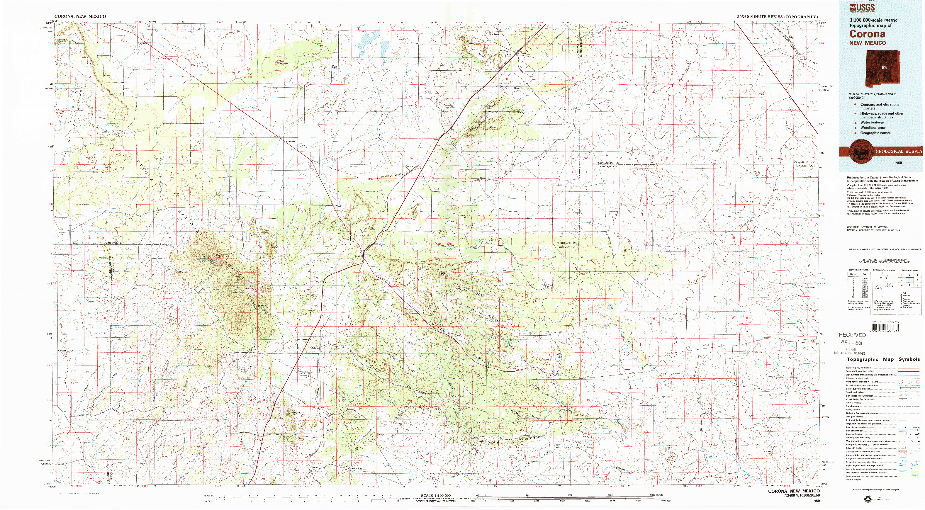 USGS 1:100000-SCALE QUADRANGLE FOR CORONA, NM 1980