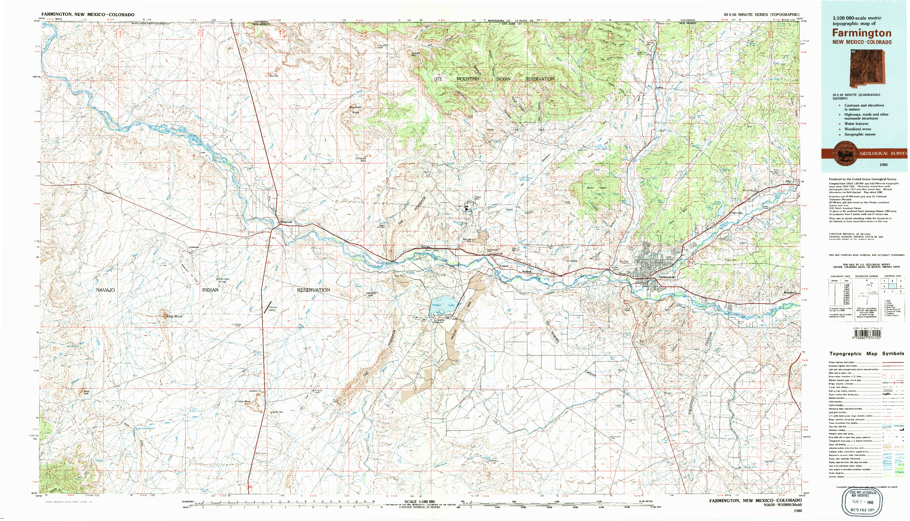 USGS 1:100000-SCALE QUADRANGLE FOR FARMINGTON, NM 1980