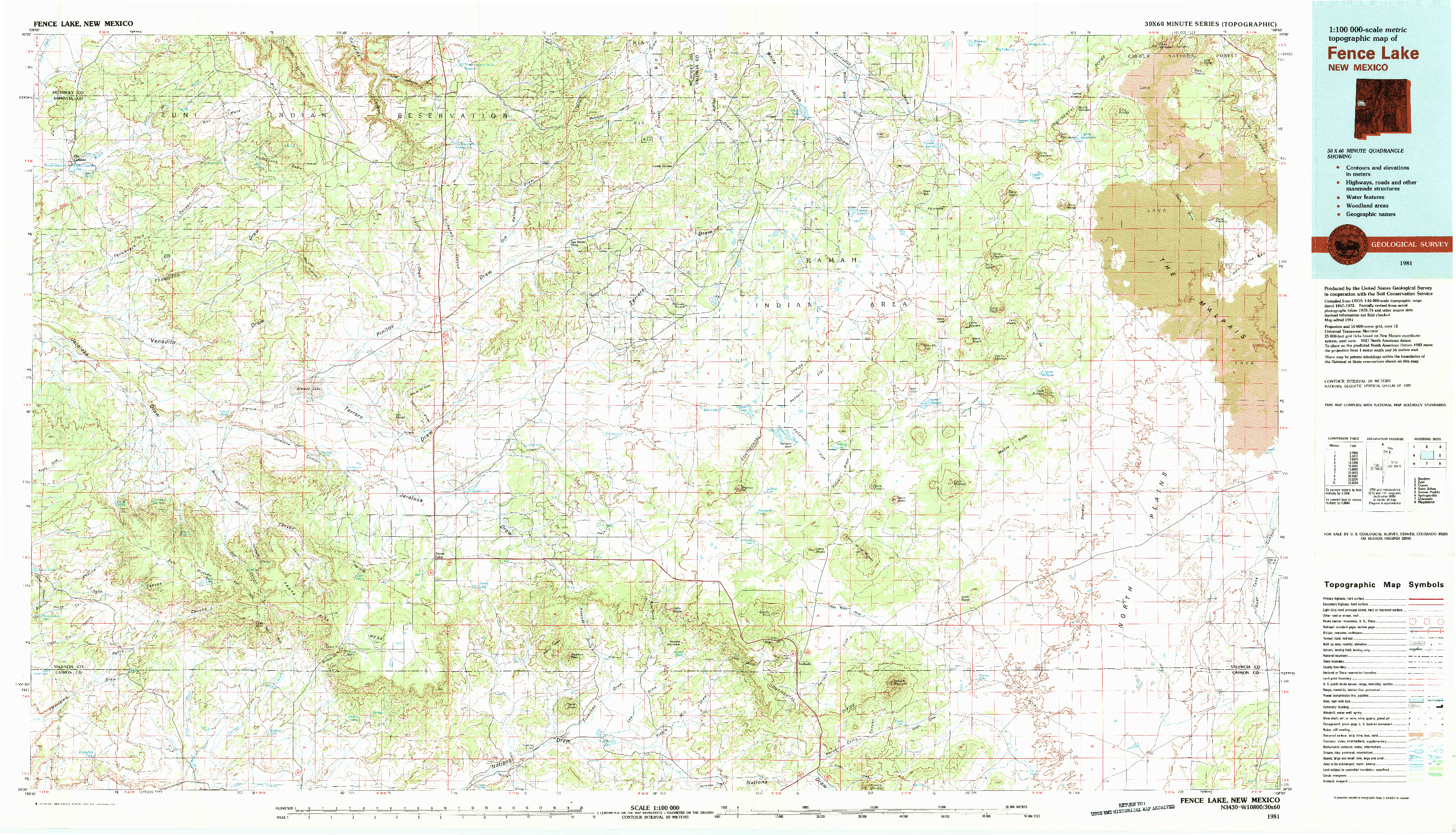 USGS 1:100000-SCALE QUADRANGLE FOR FENCE LAKE, NM 1981